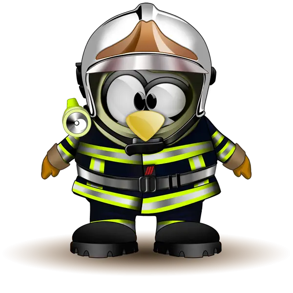 Cartoon Firefighter Penguin in Uniform