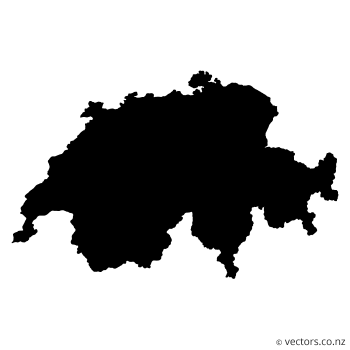 Black Silhouette Map of Switzerland