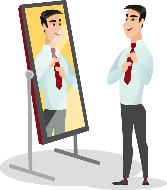 Man Adjusting Tie in Mirror