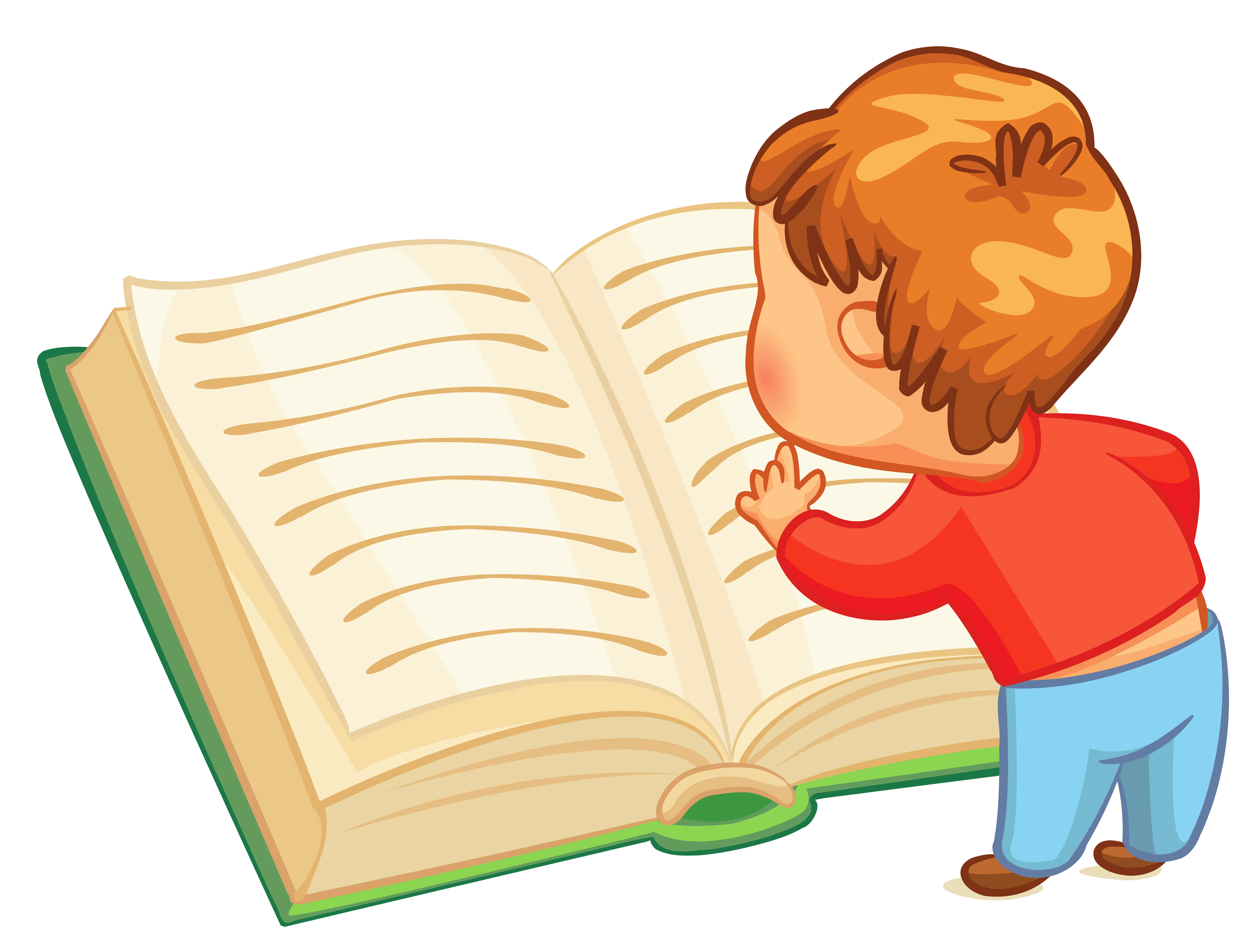 Cartoon Illustration of a Child Reading a Large Book