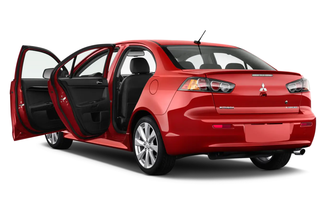 Red Sedan Car with Open Doors