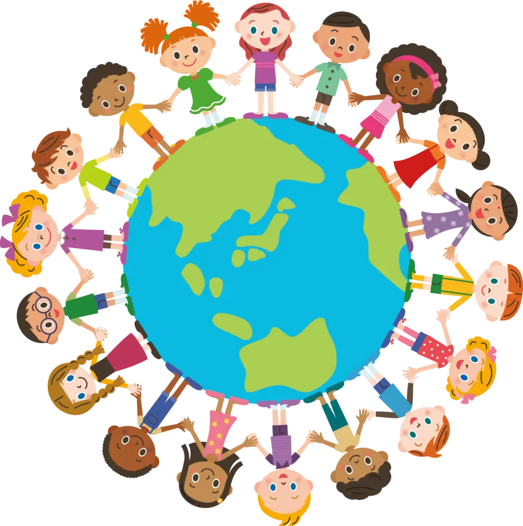 Cartoon of Children Holding Hands Around the Globe