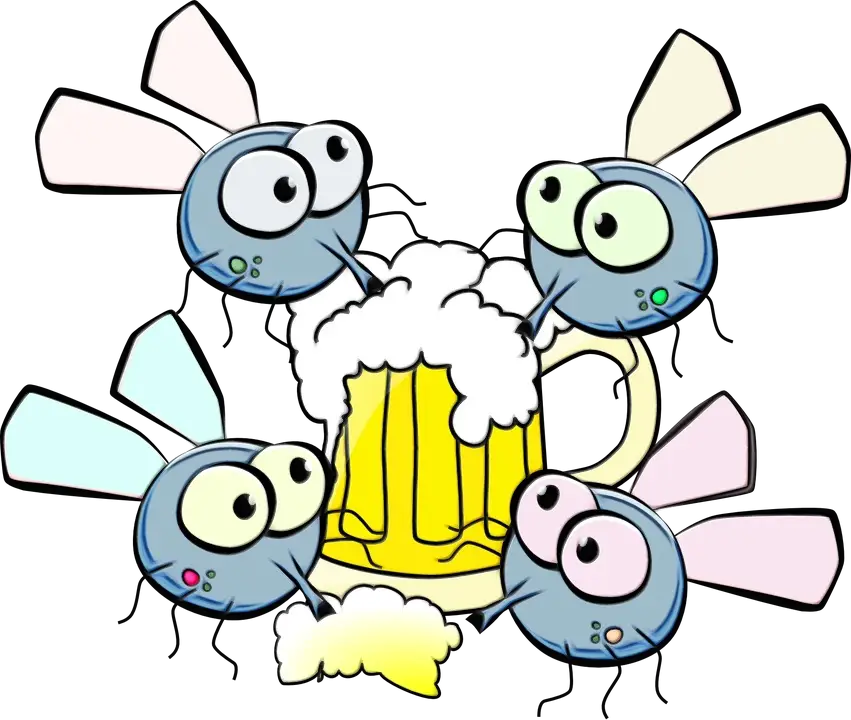 Cartoon Flies Enjoying Beer