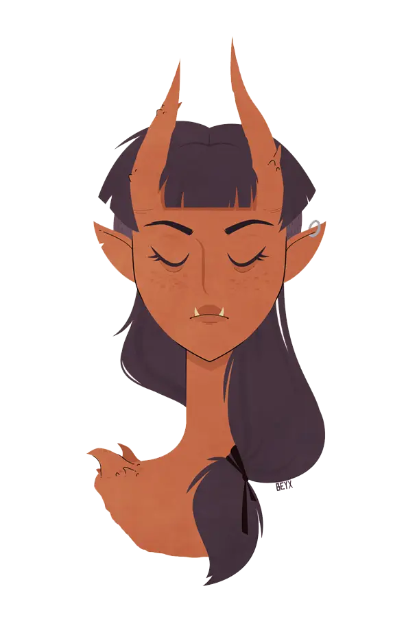 Horned Character with Closed Eyes