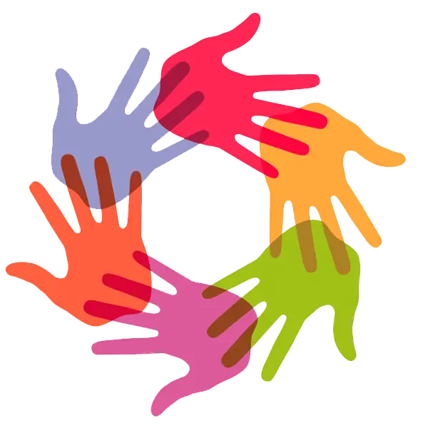 Colorful Handprints in Circular Pattern Representing Unity