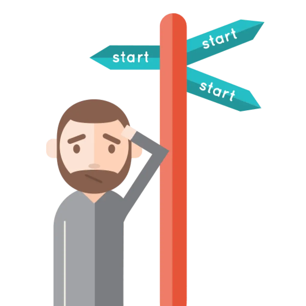 Confused Man at Signpost
