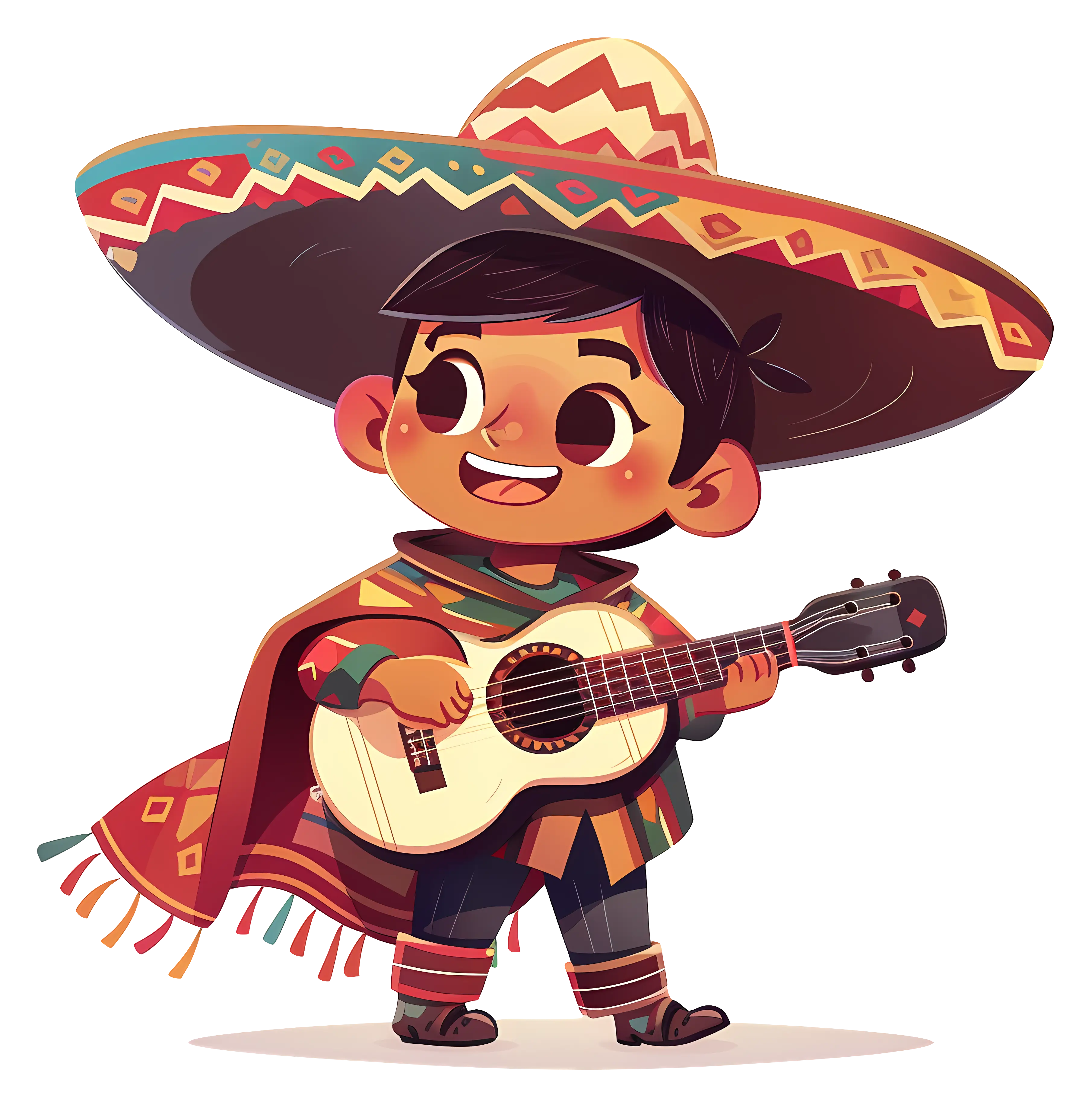 Cartoon Character With Sombrero Playing Guitar