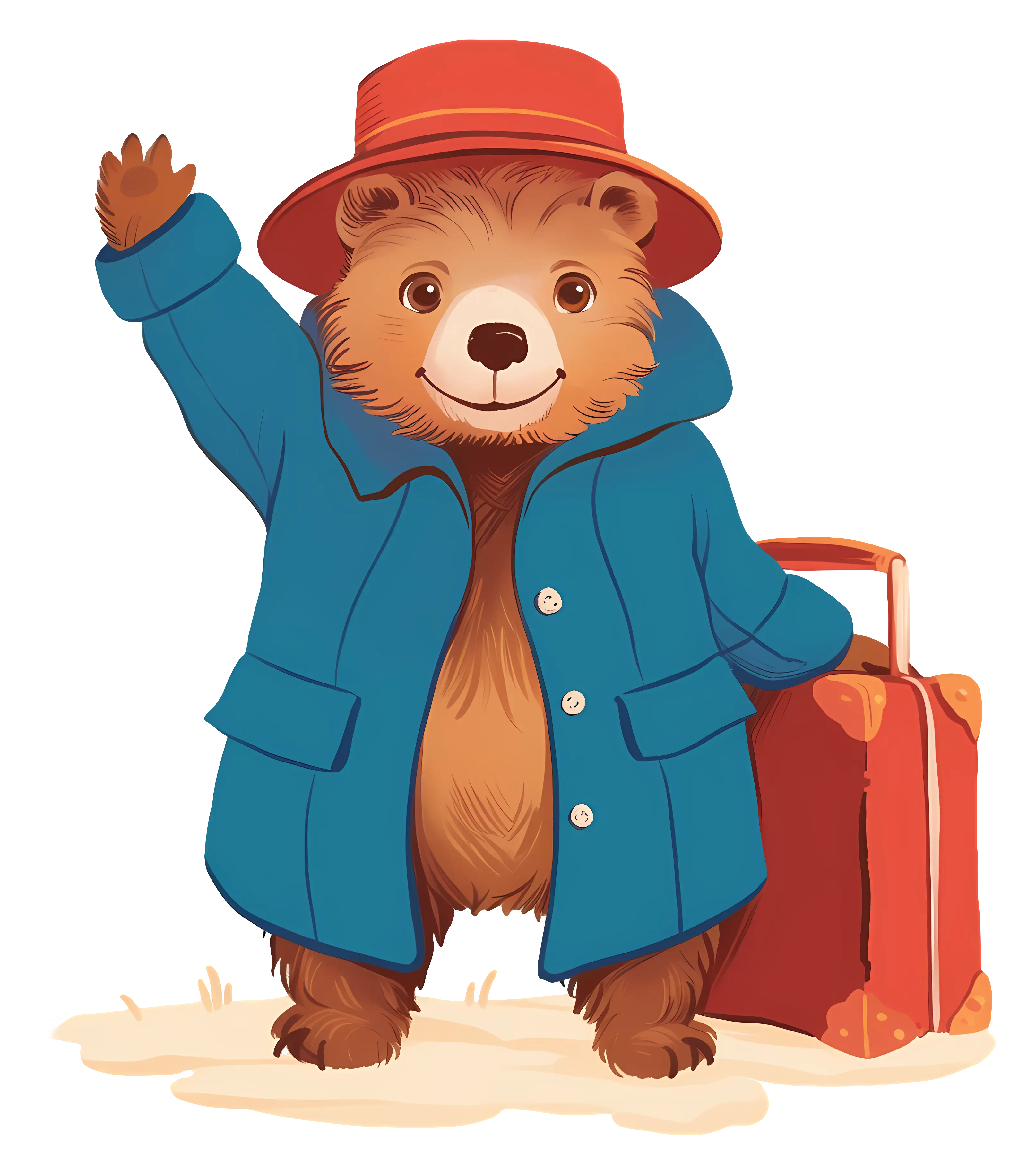 Cartoon Bear with Suitcase Waving