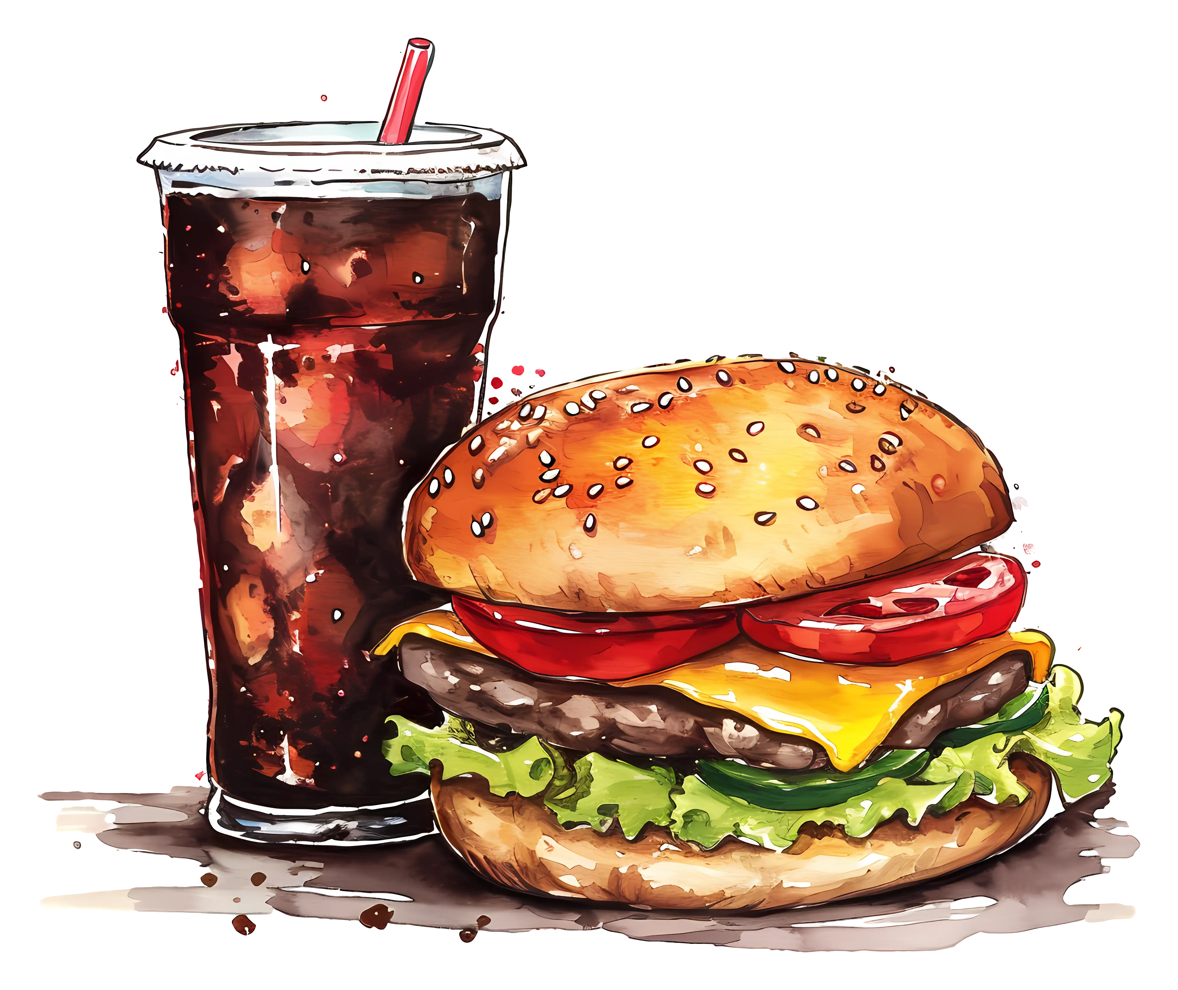 Burger and Soda Combo Illustration