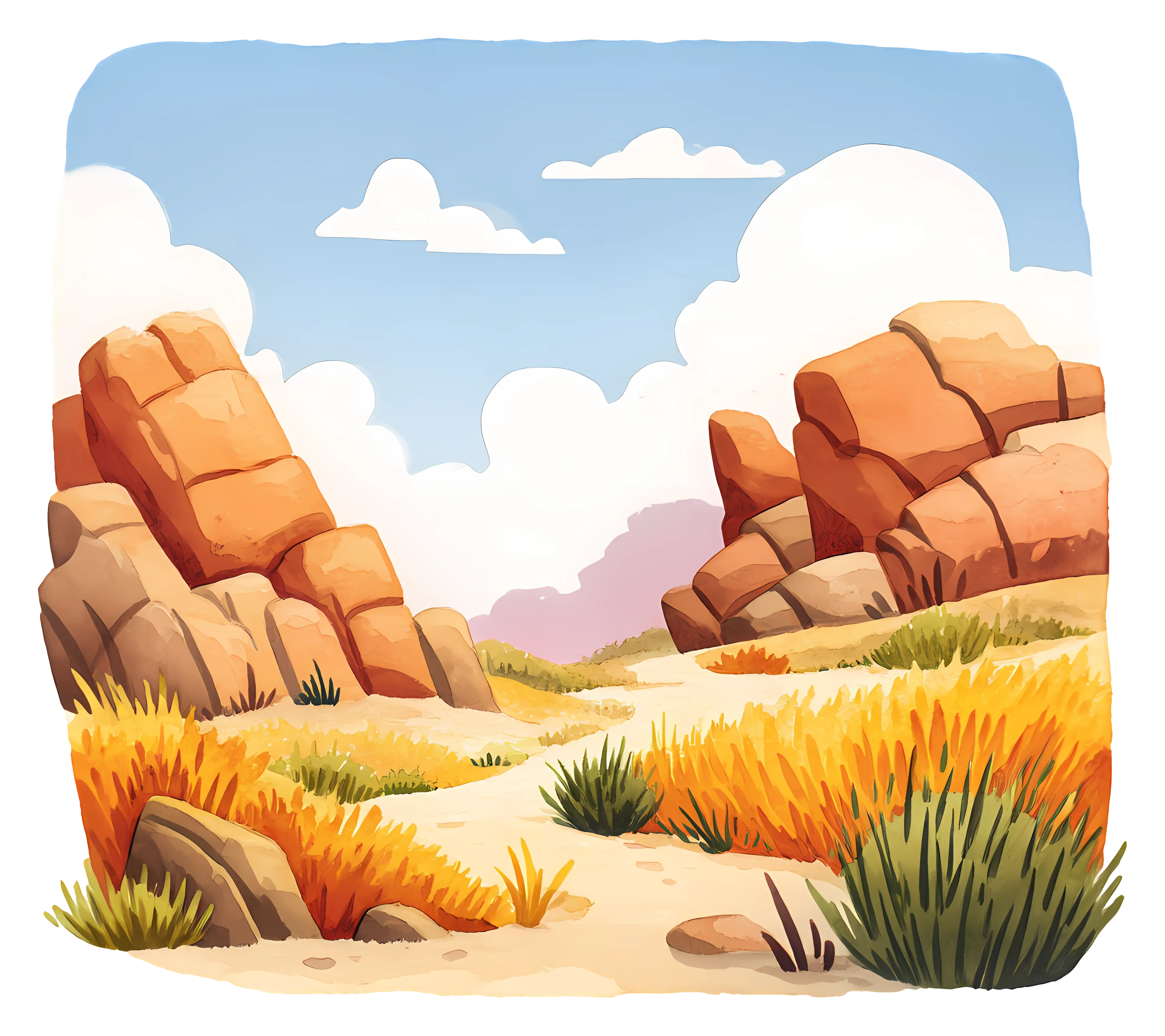 Sunny Desert Landscape with Rocks