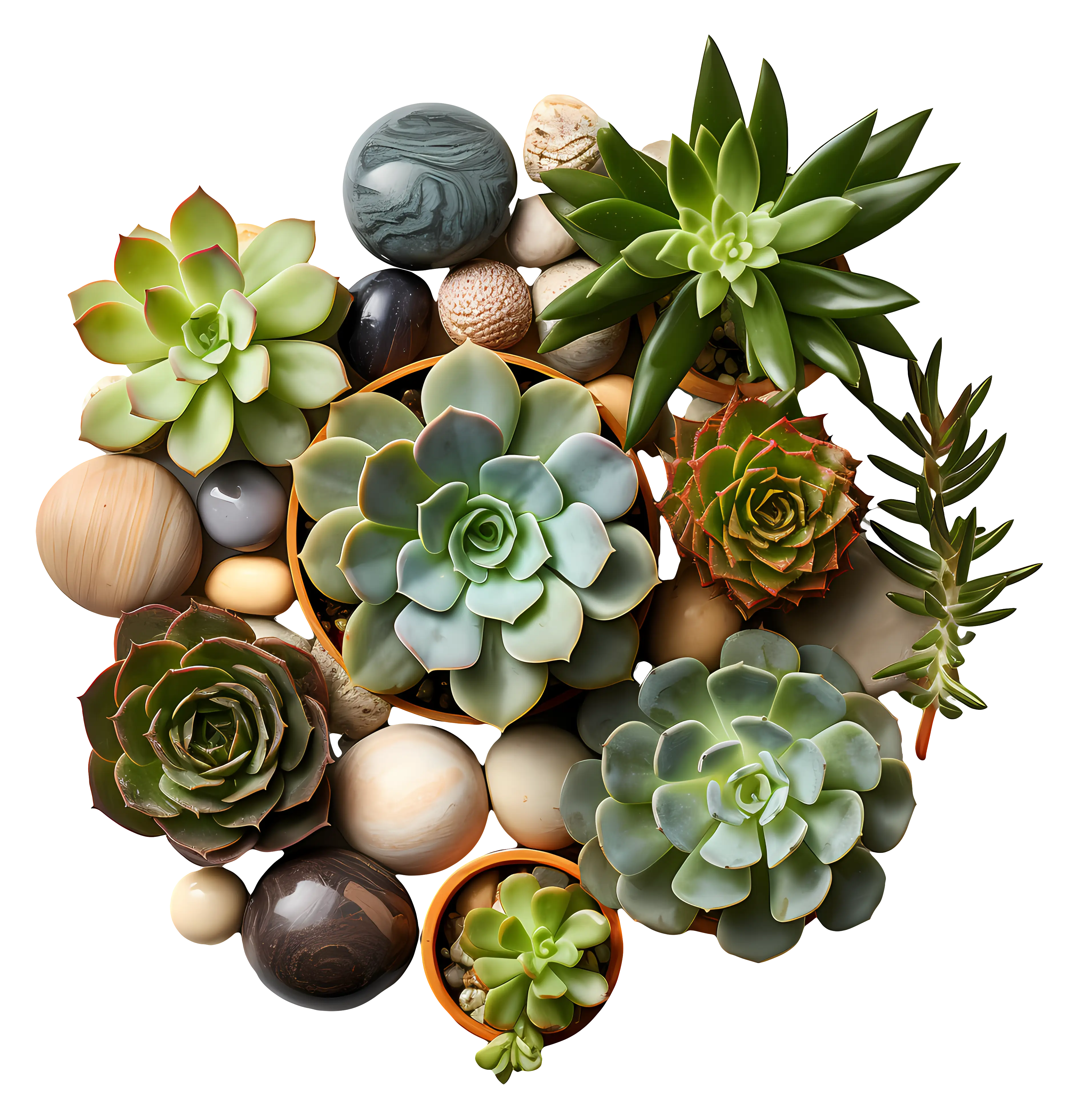 Beautiful Succulent Plants and Pebbles Arrangement