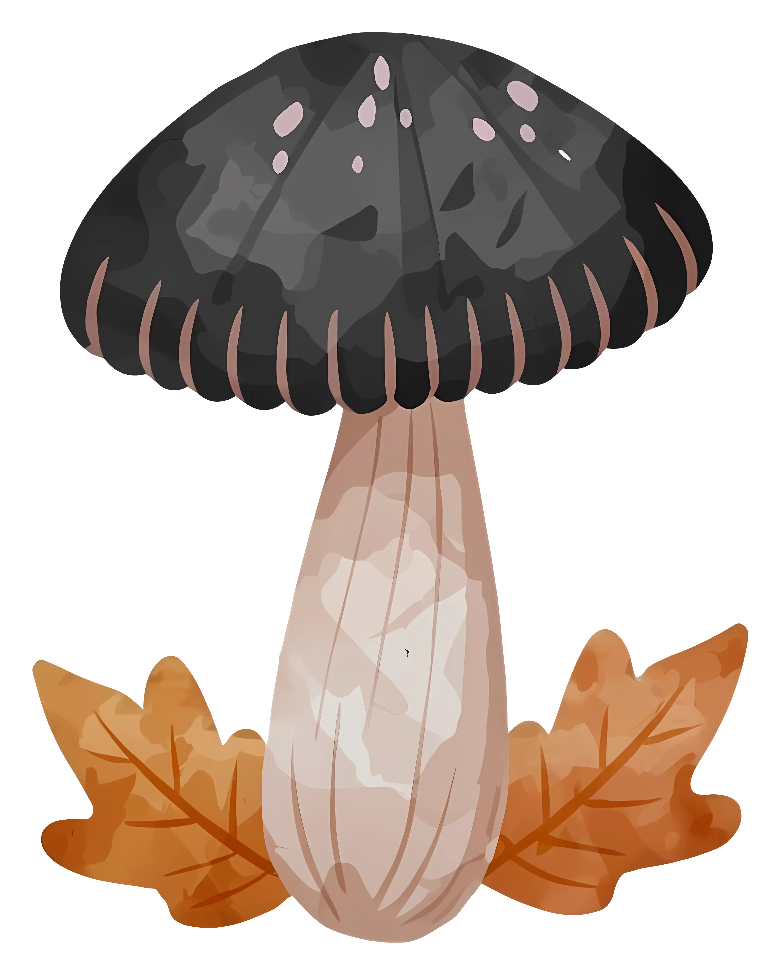 Dark Forest Mushroom with Autumn Leaves