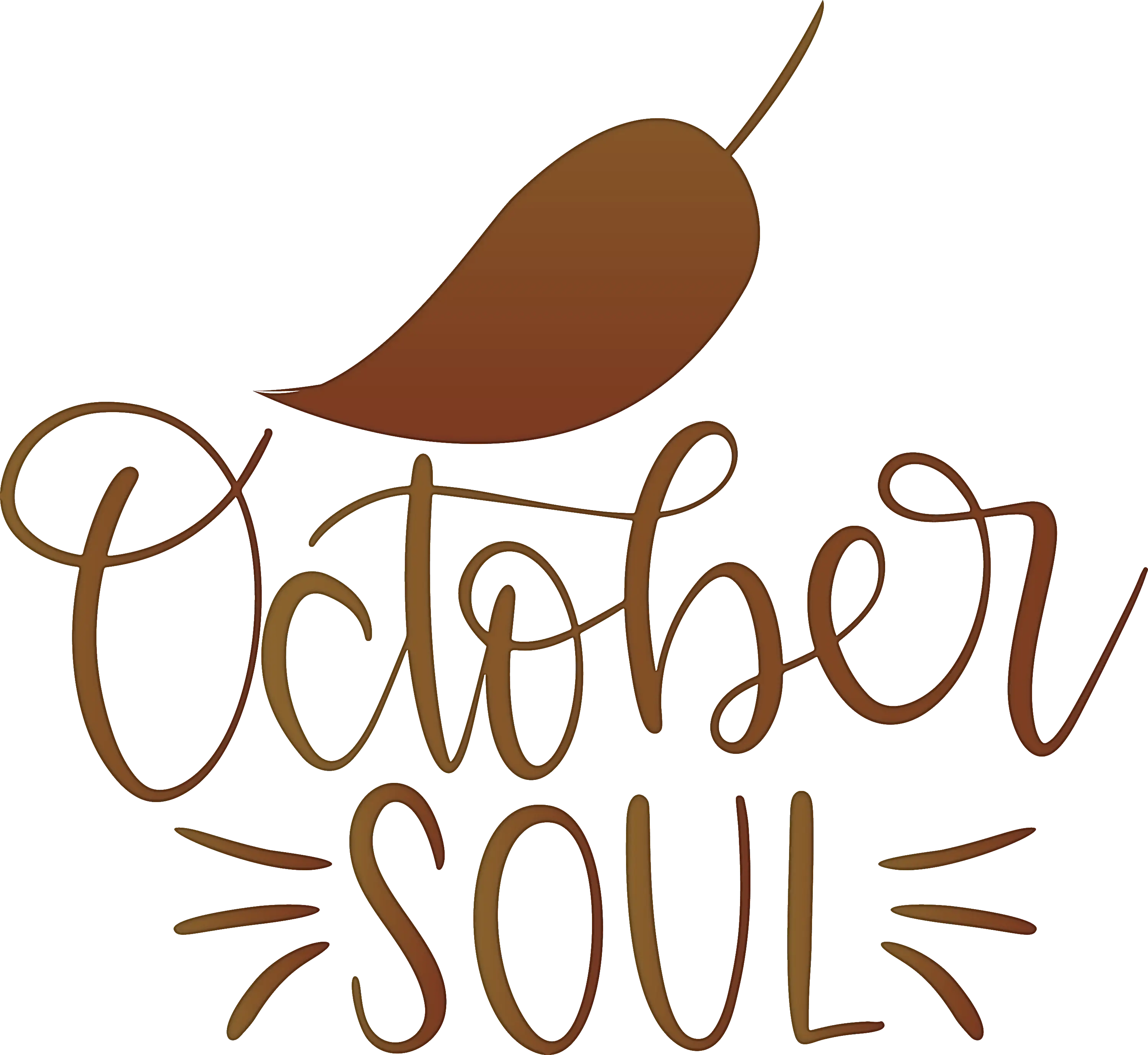 October Soul Text Art with Brown Leaf