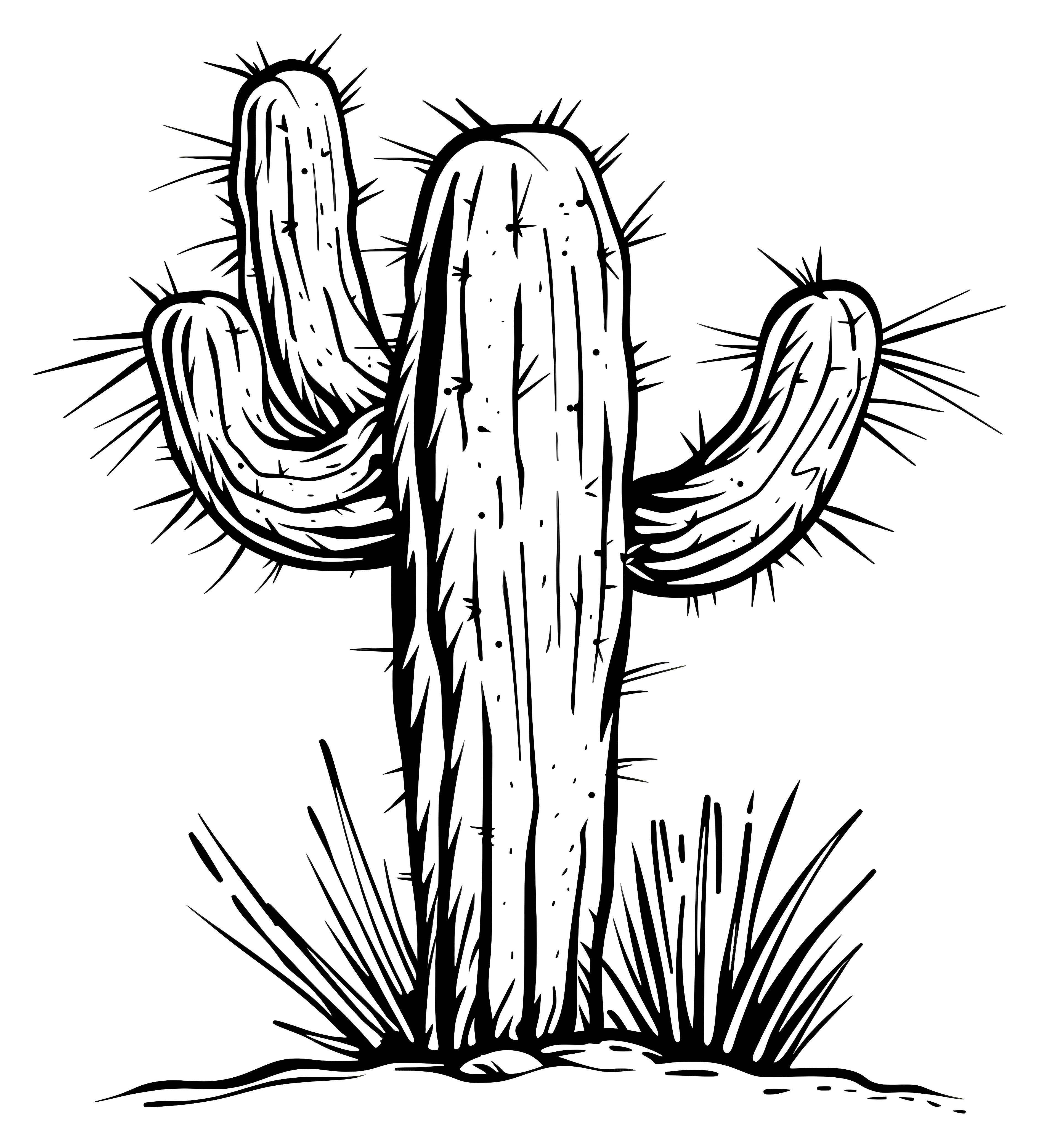Monochrome Sketch of Desert Cactus