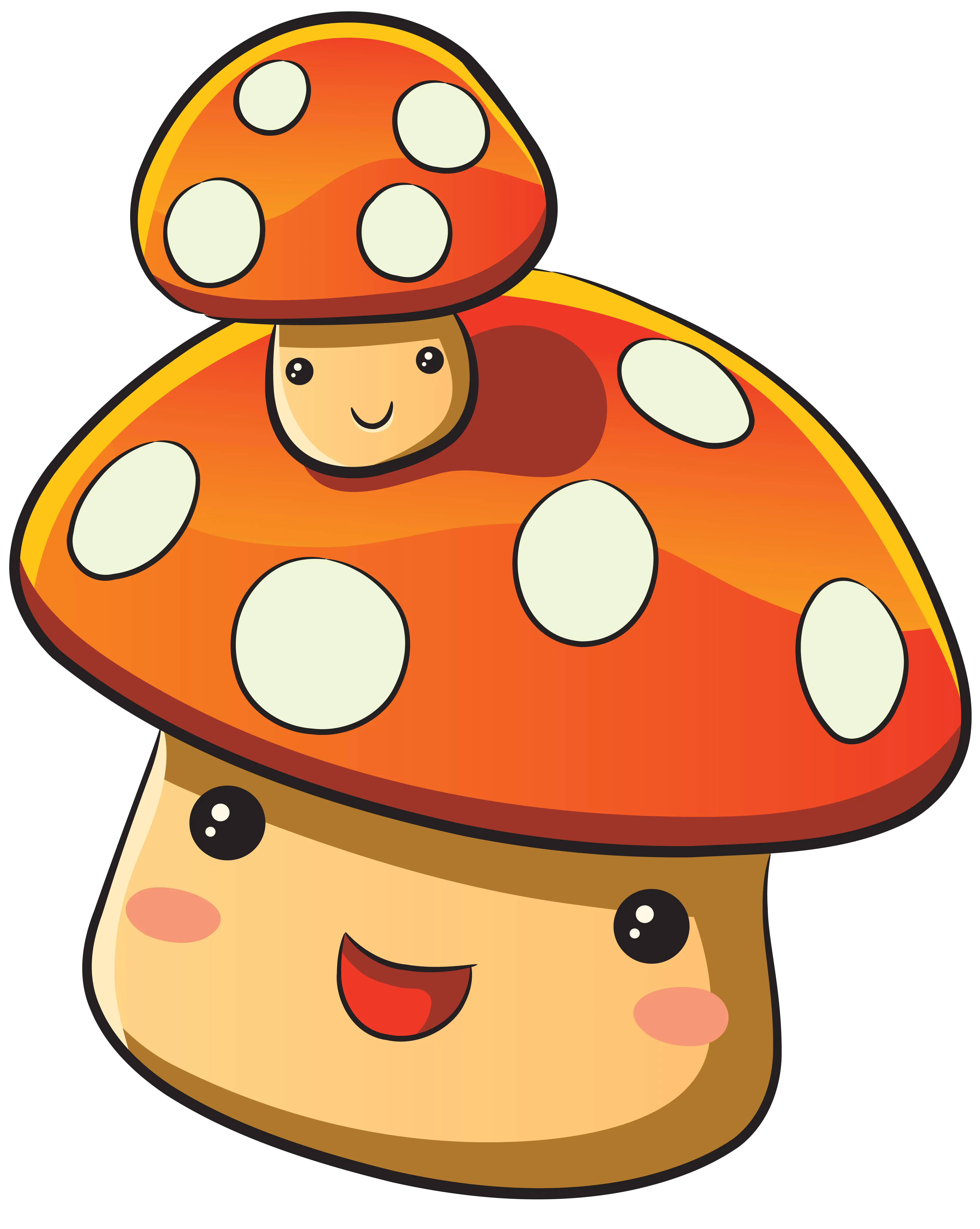 Cute Cartoon Mushroom with Smiling Faces