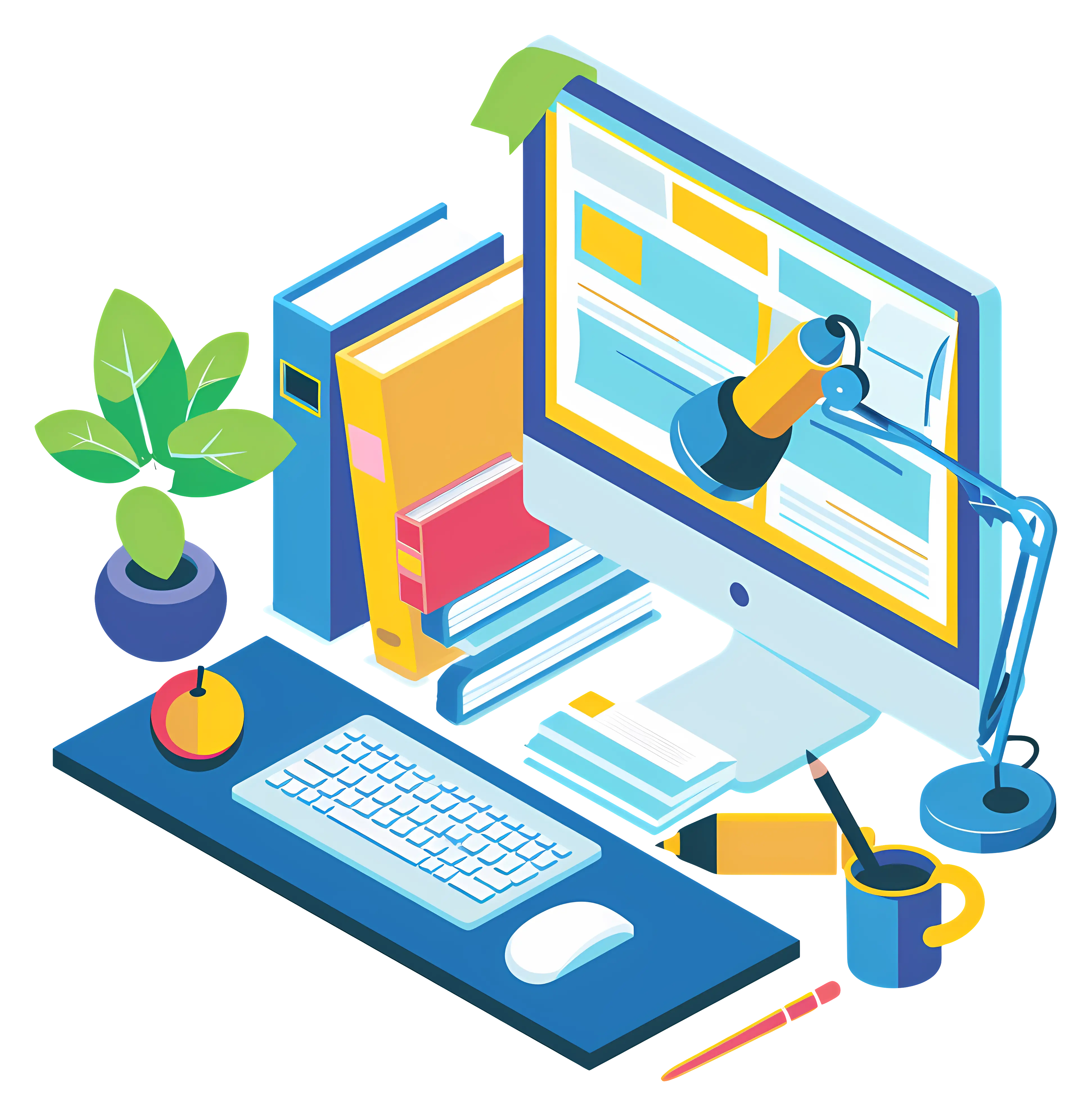 Organized Office Desk with Computer and Books