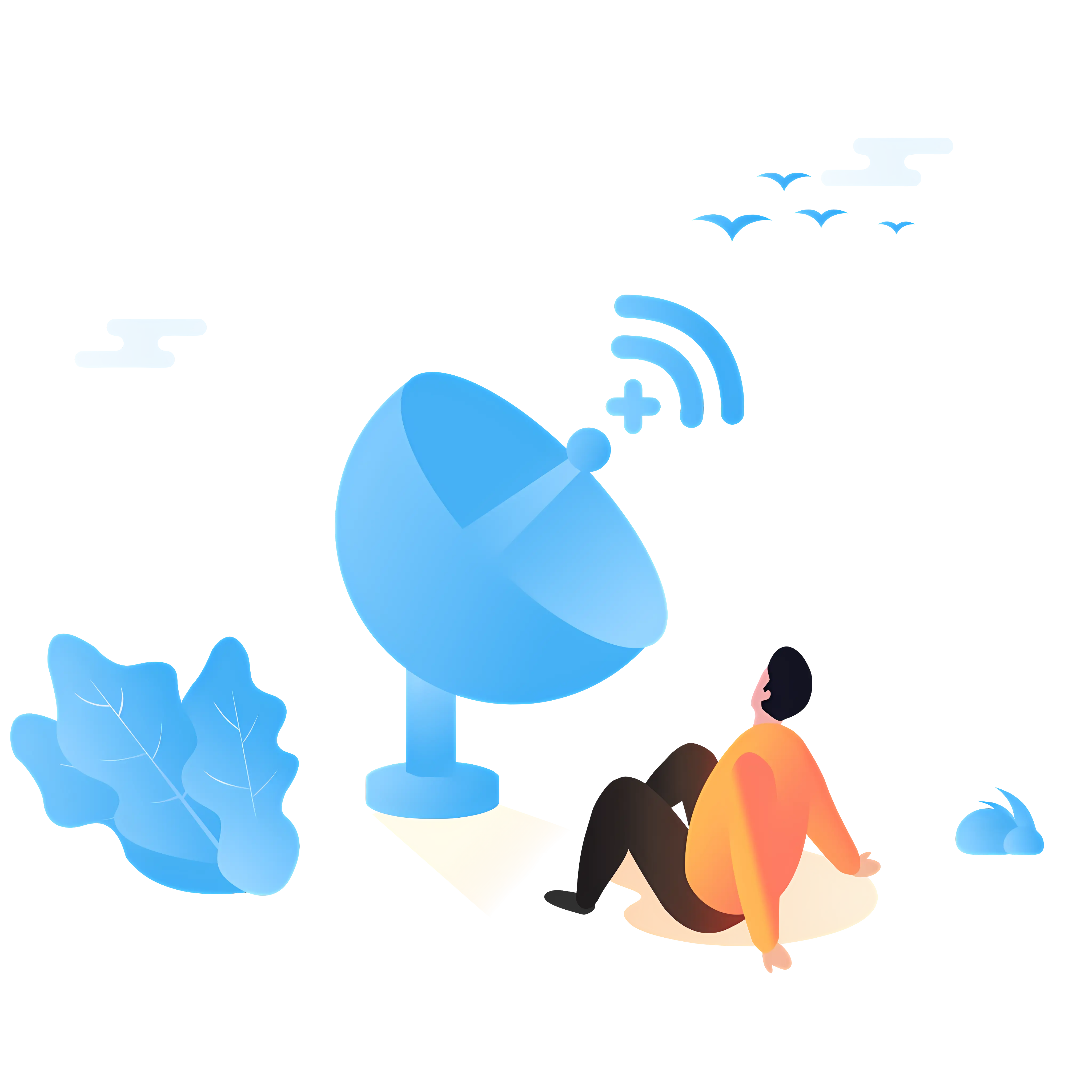 Blue Satellite Dish with Person