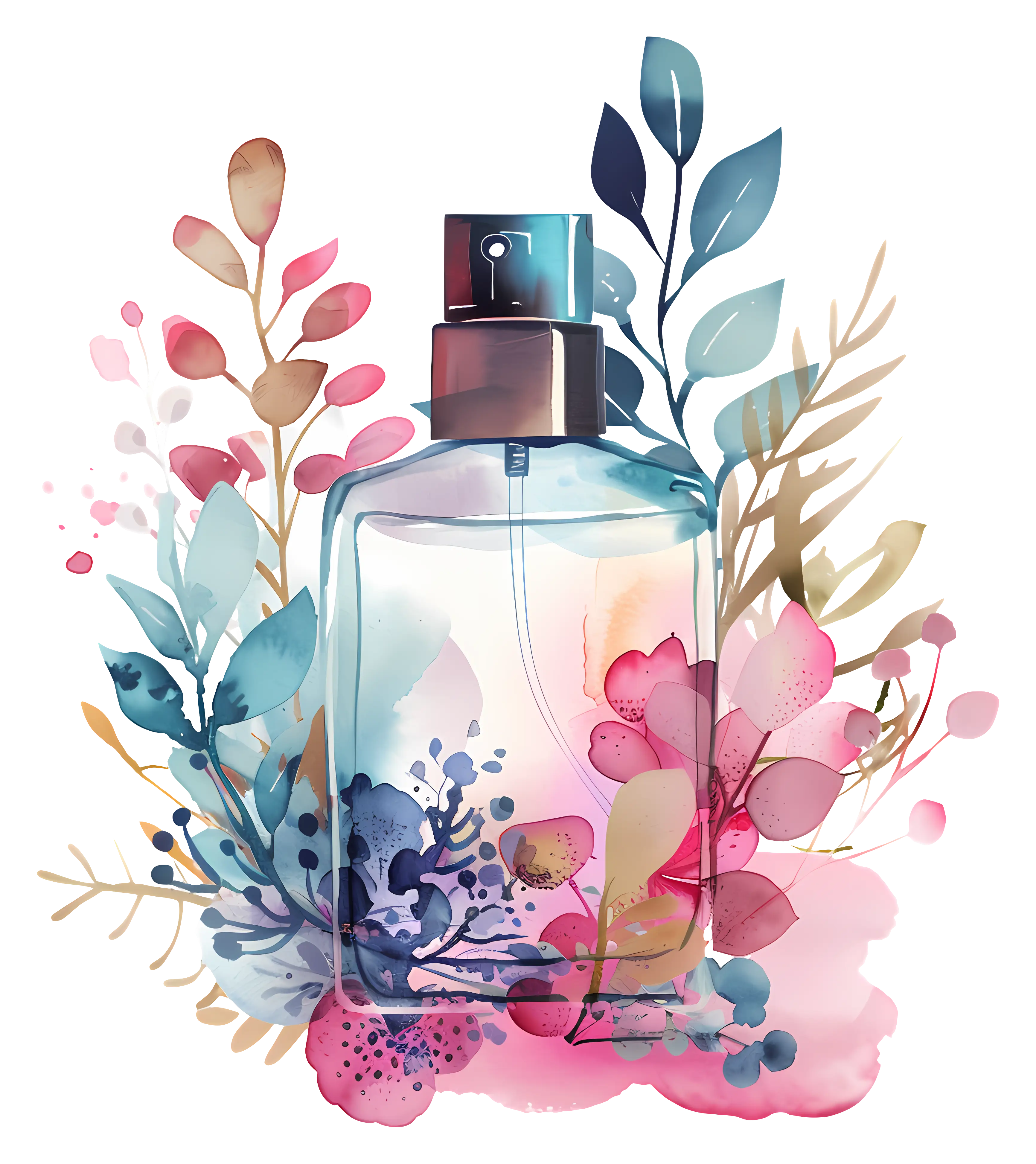 Elegant Perfume Bottle with Flower Surrounding