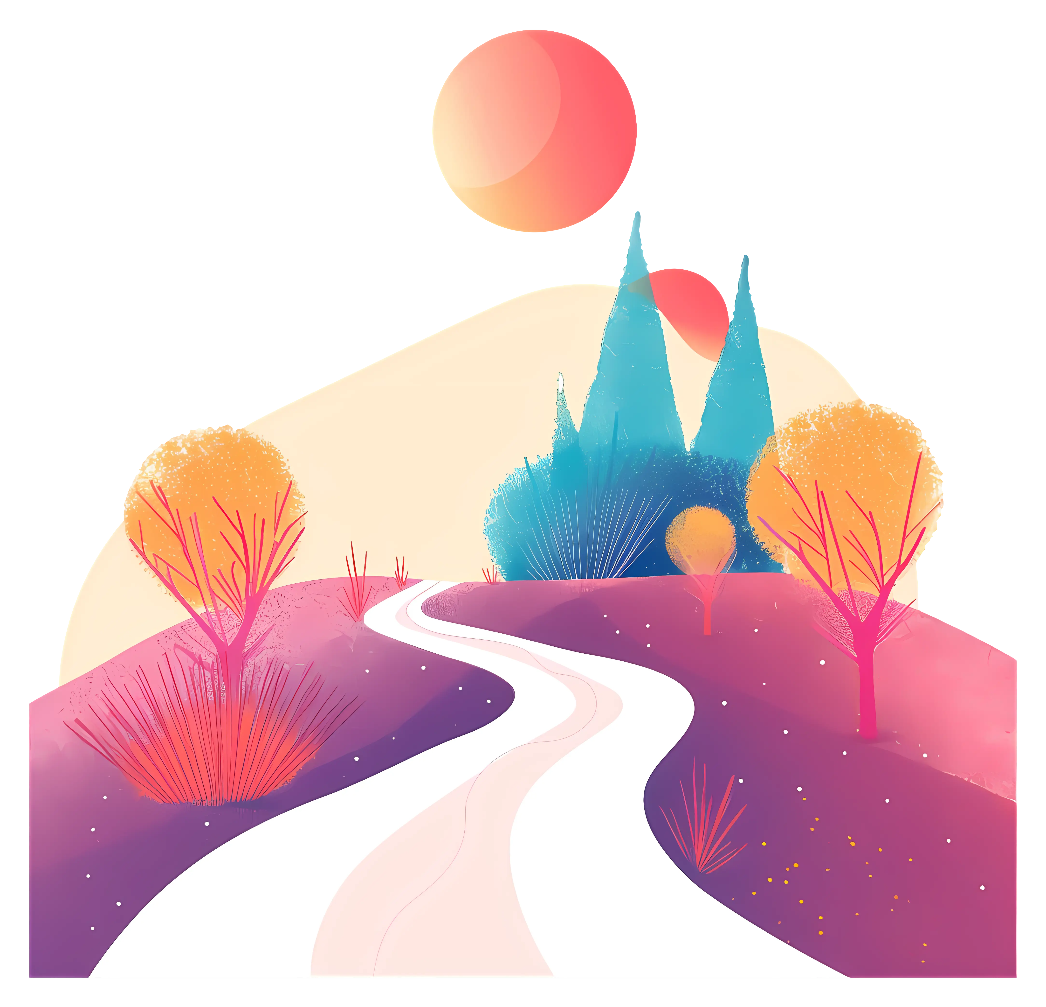 Colorful Landscape with Path and Trees