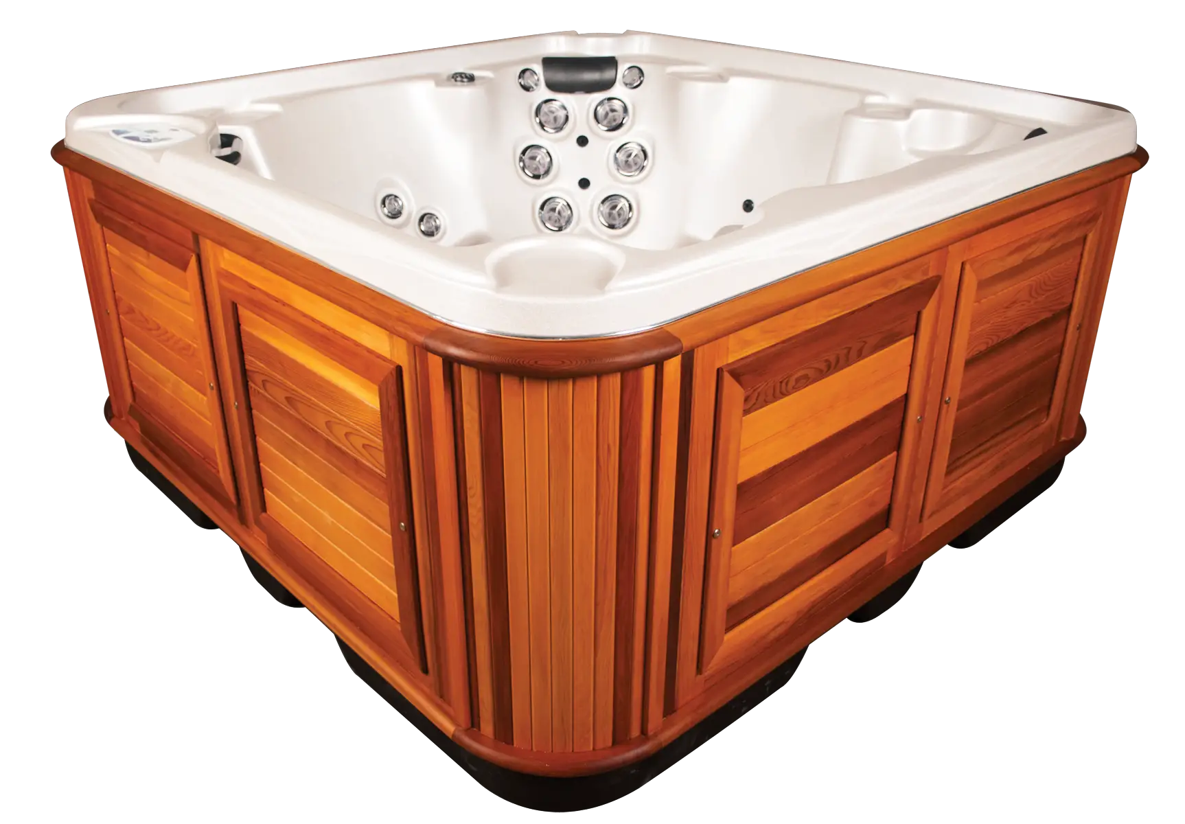 Wooden Hot Tub with White Interior