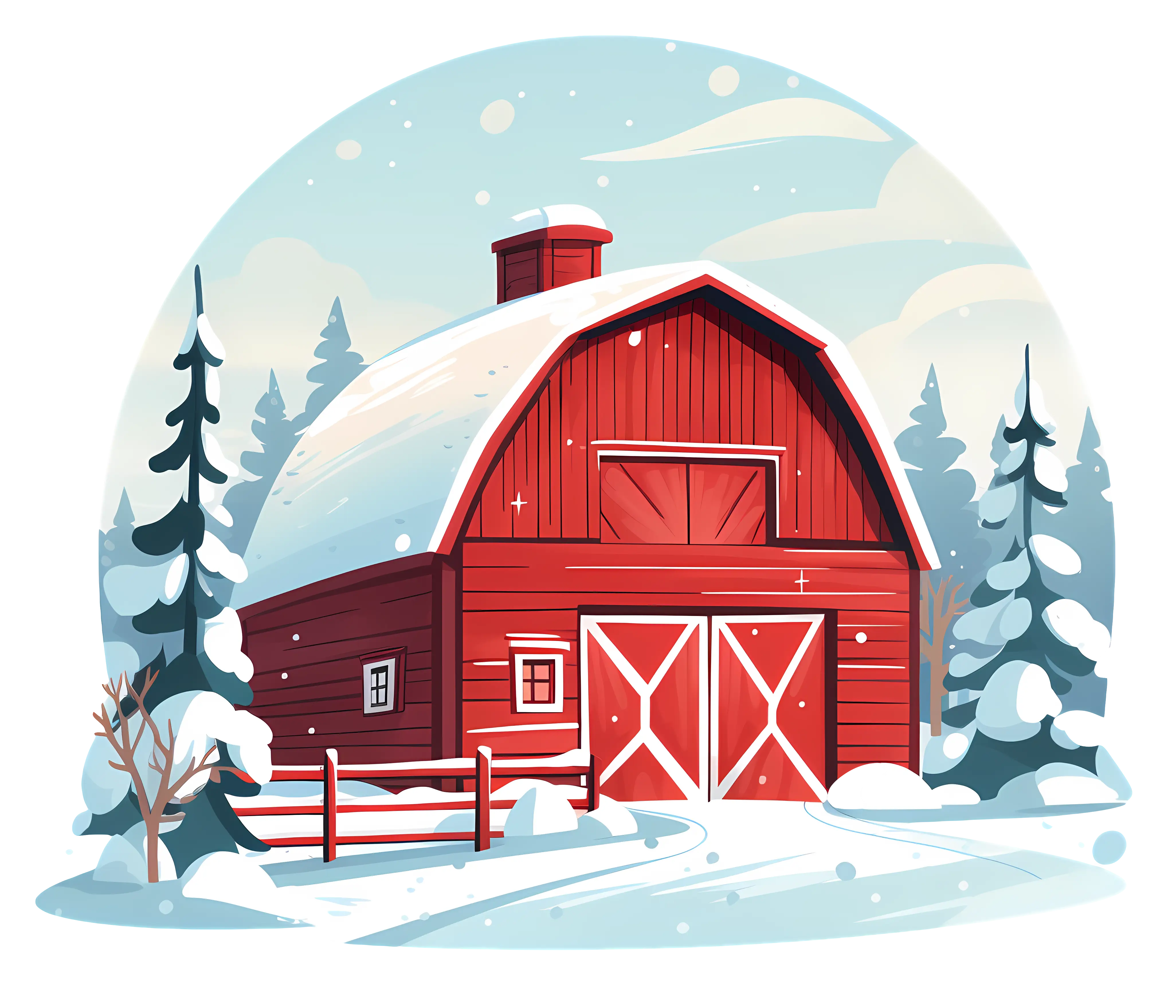 Cozy Red Barn in Snowy Winter Landscape