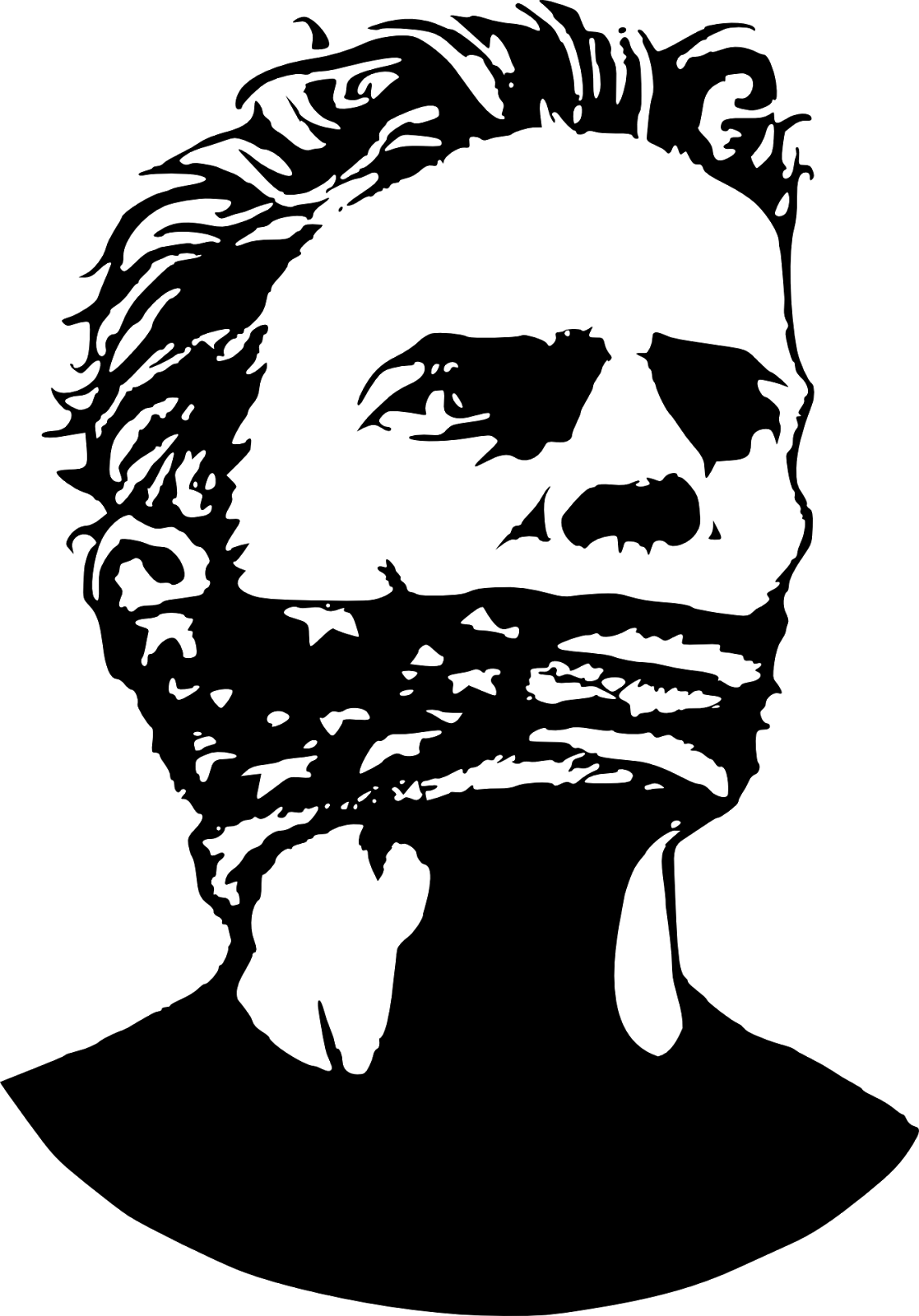 Gagged Man in Black-and-White Silhouette