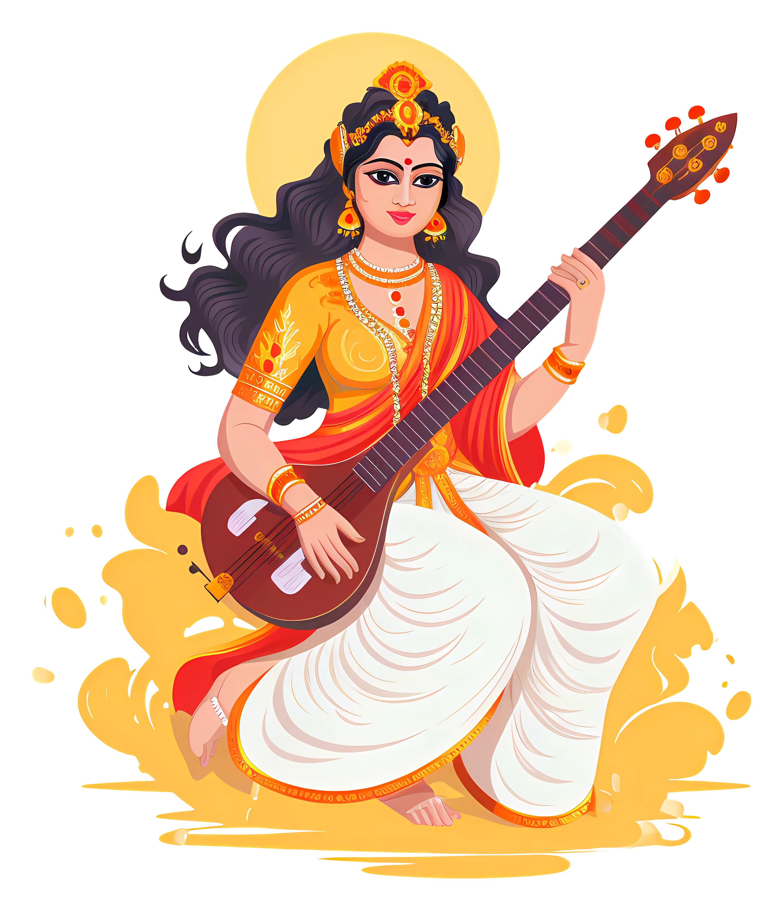 Elegant Goddess Saraswati with Musical Instrument