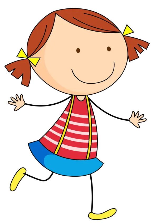 Colorful Cartoon of a Happy Girl Running with Pigtails