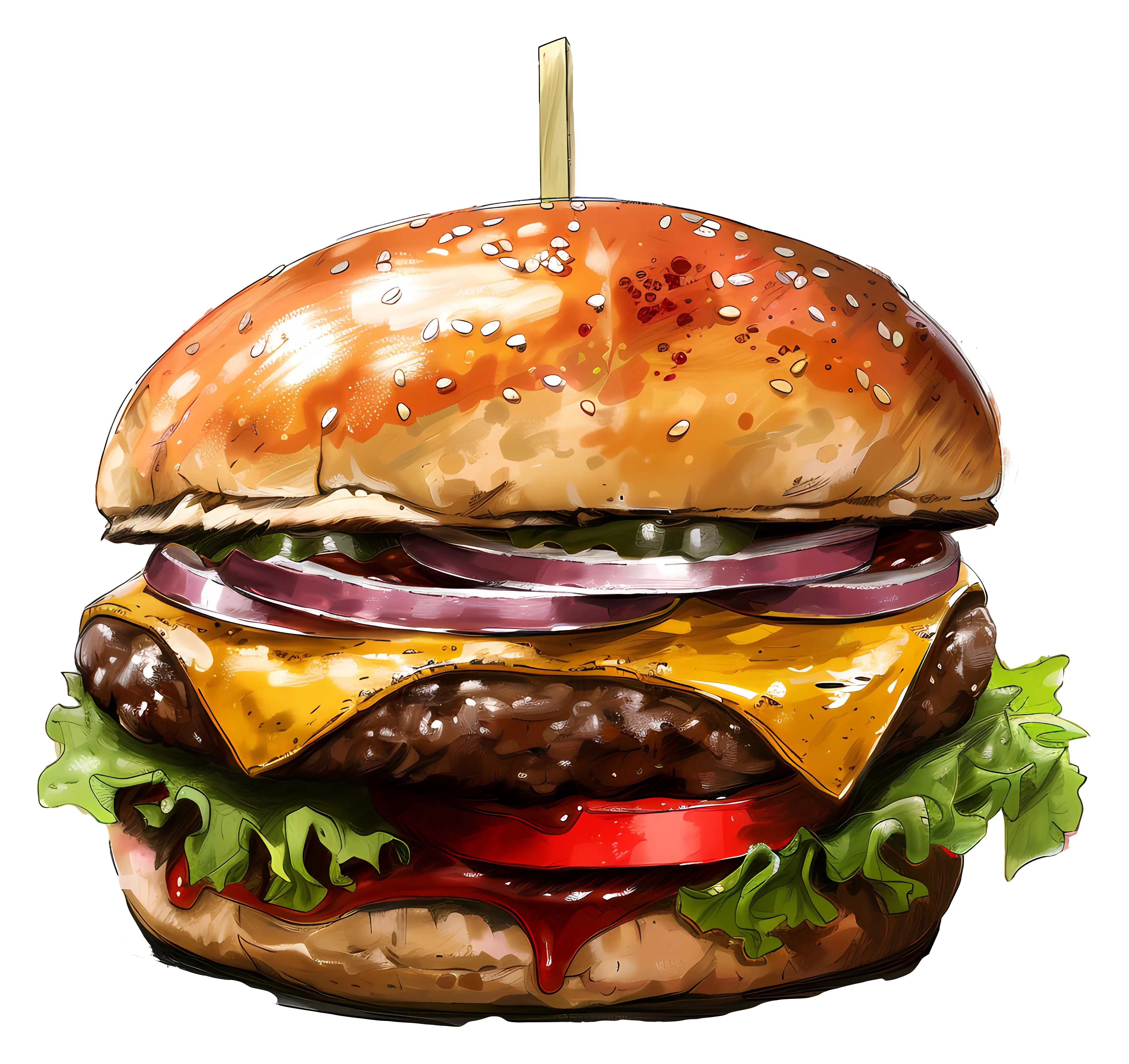 Delicious Burger Illustration with Toppings