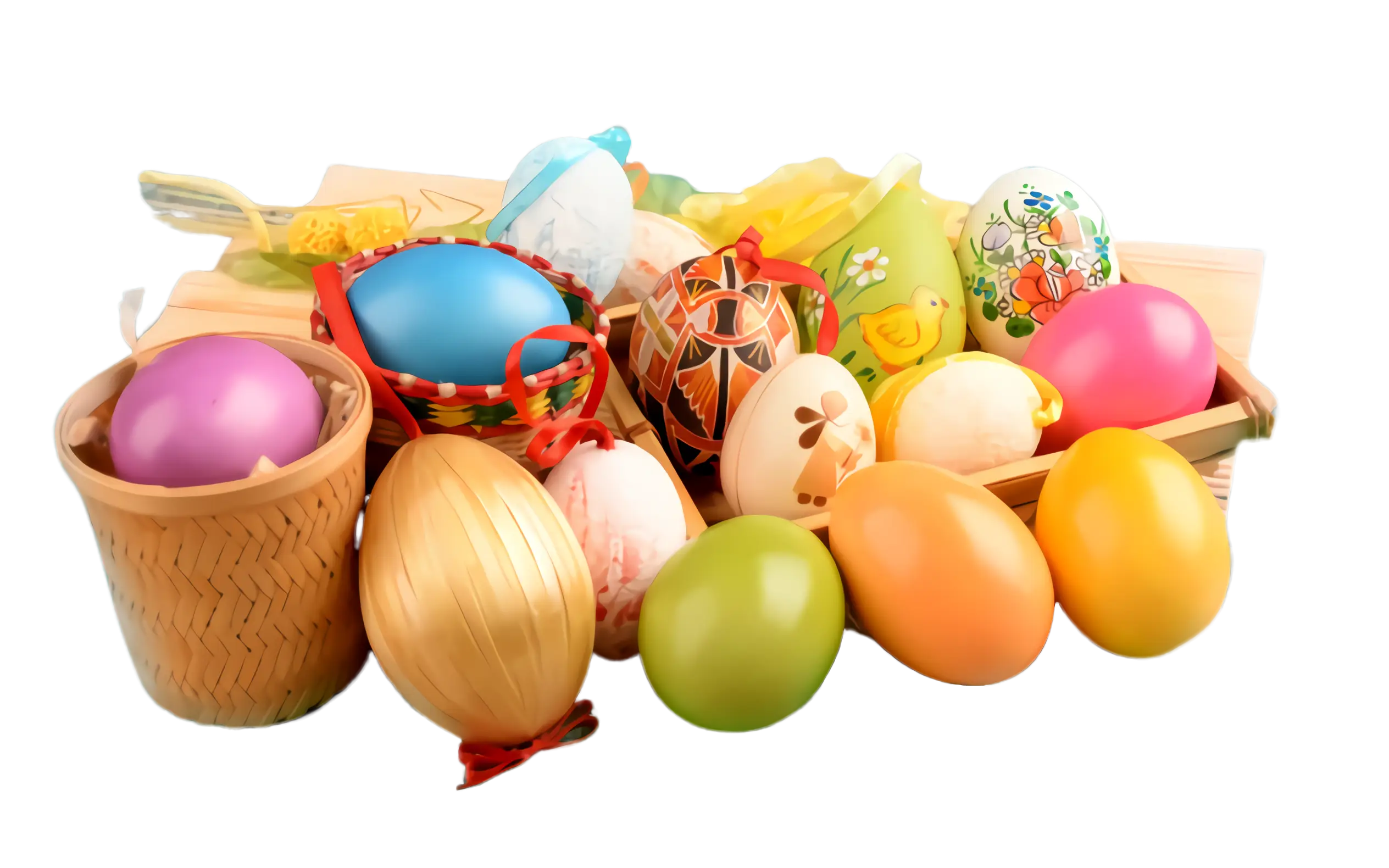 Colorful Decorated Easter Eggs in Basket