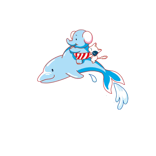 Cartoon Elephant Riding a Dolphin