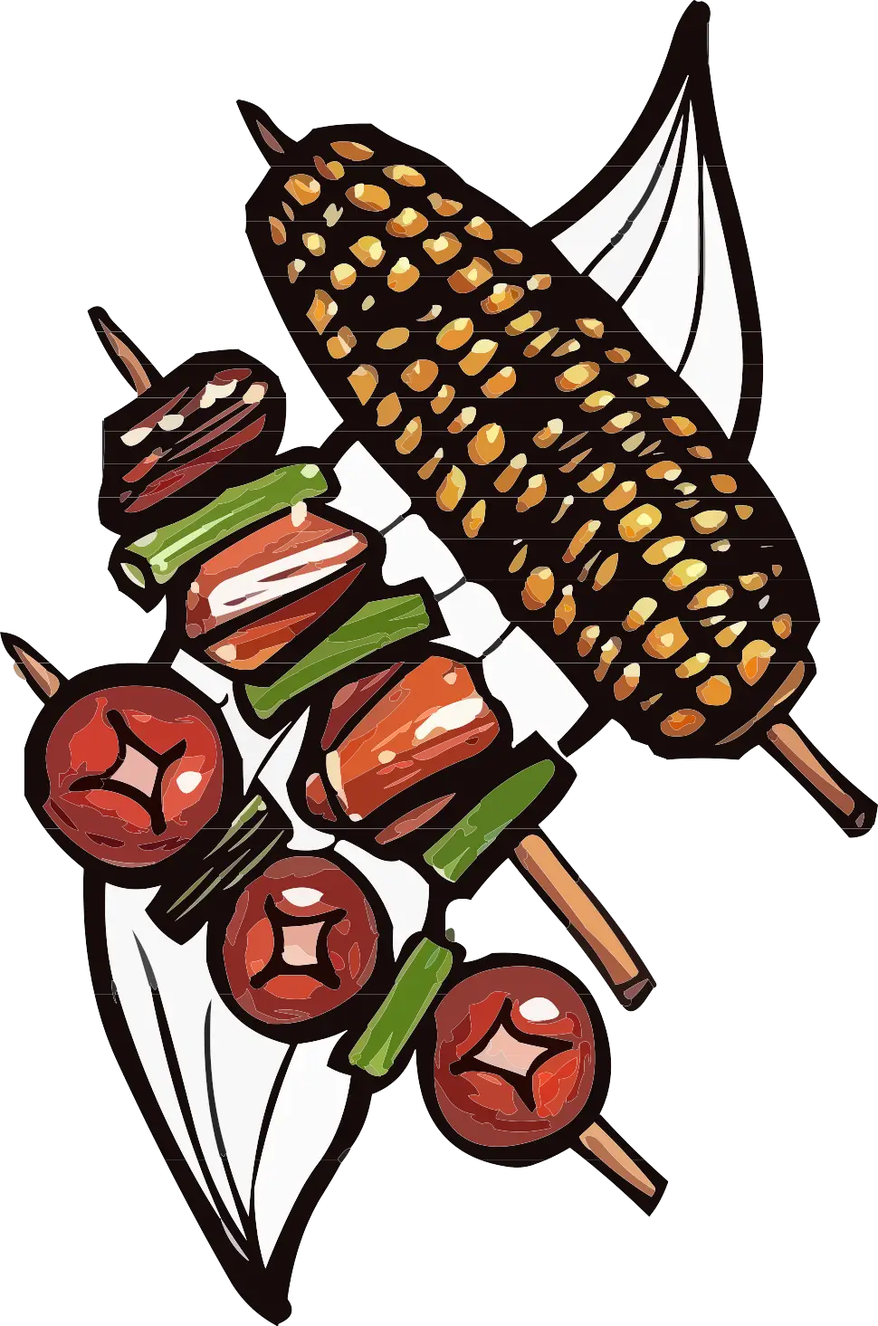 Delicious Grilled Skewers and Corn