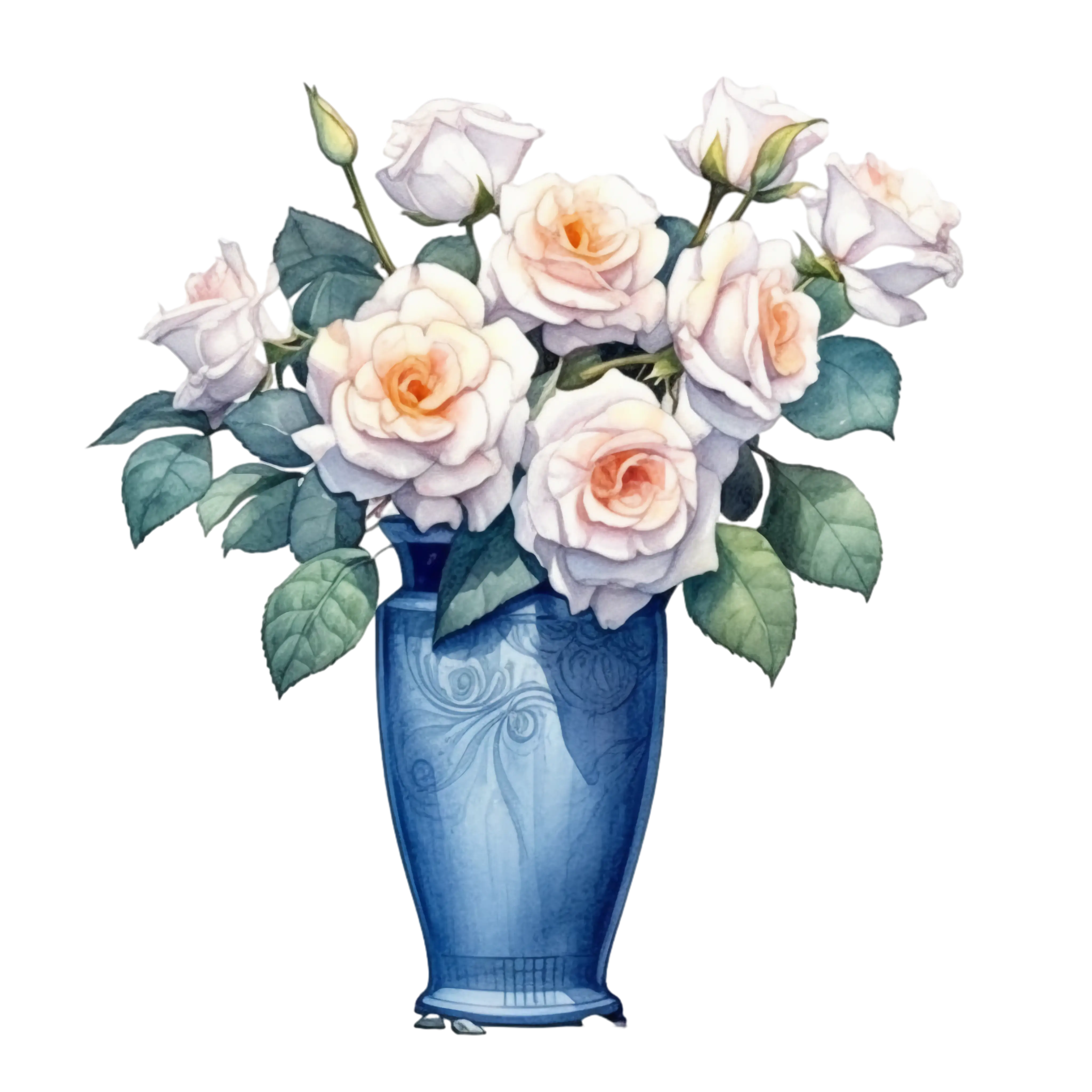 White Roses in a Blue Vase
