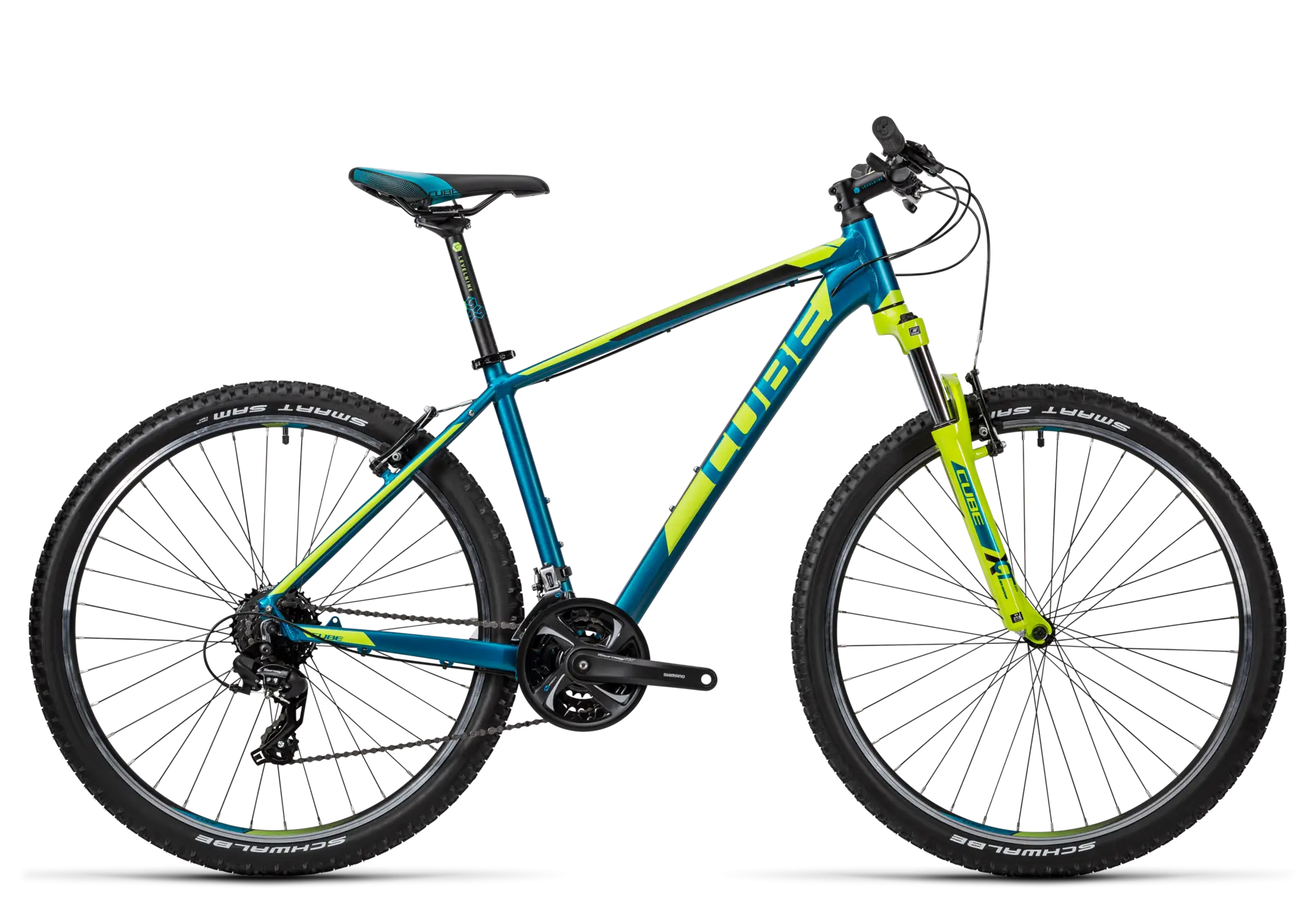 Blue and Green Mountain Bike