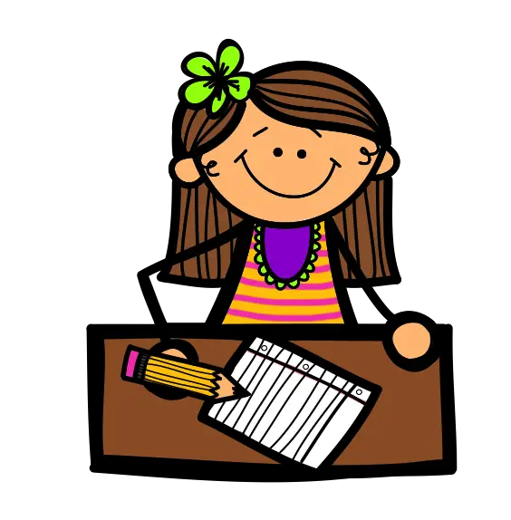 Cartoon Girl Writing on Desk