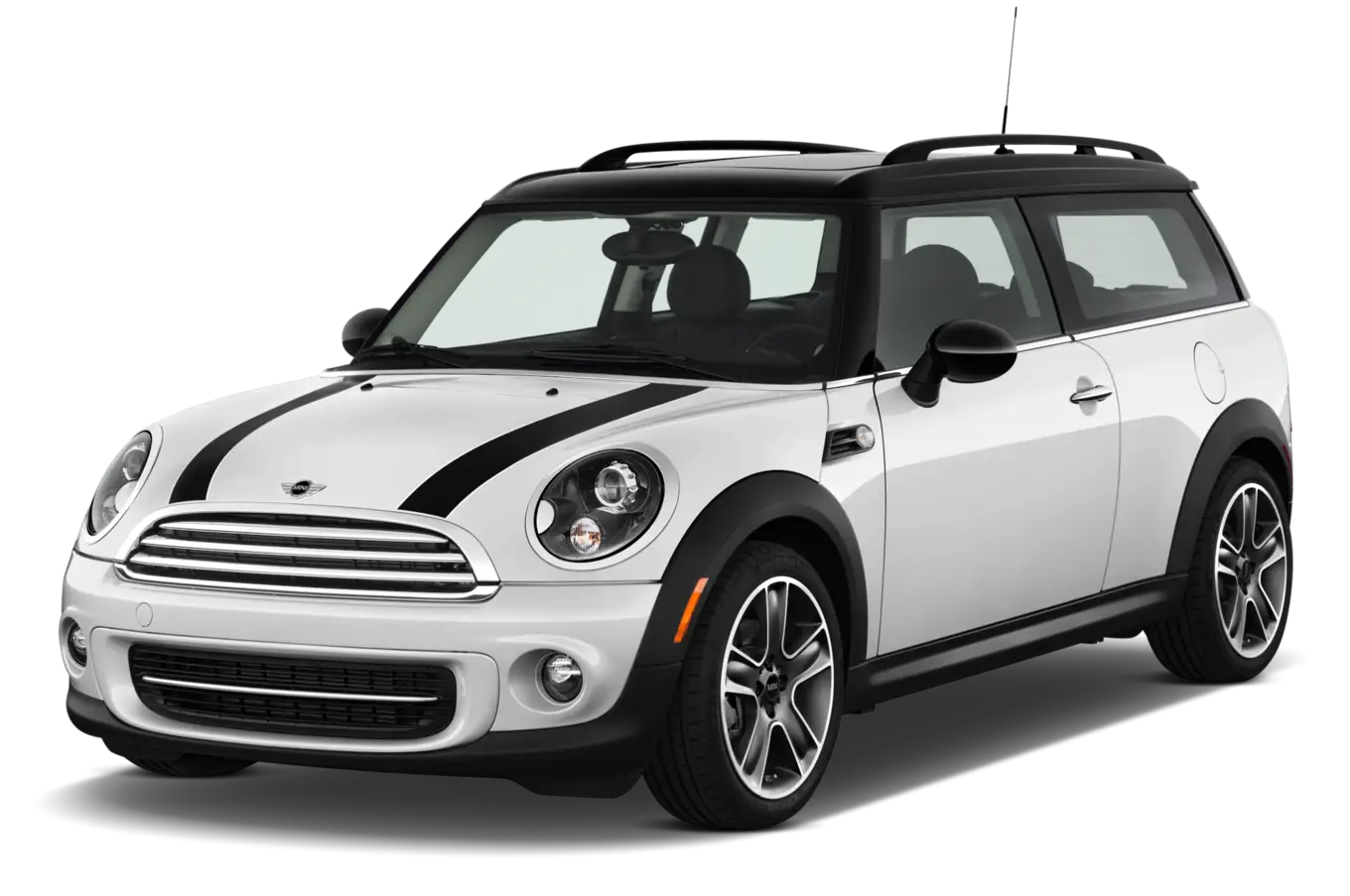White Mini Car with Black Racing Stripes