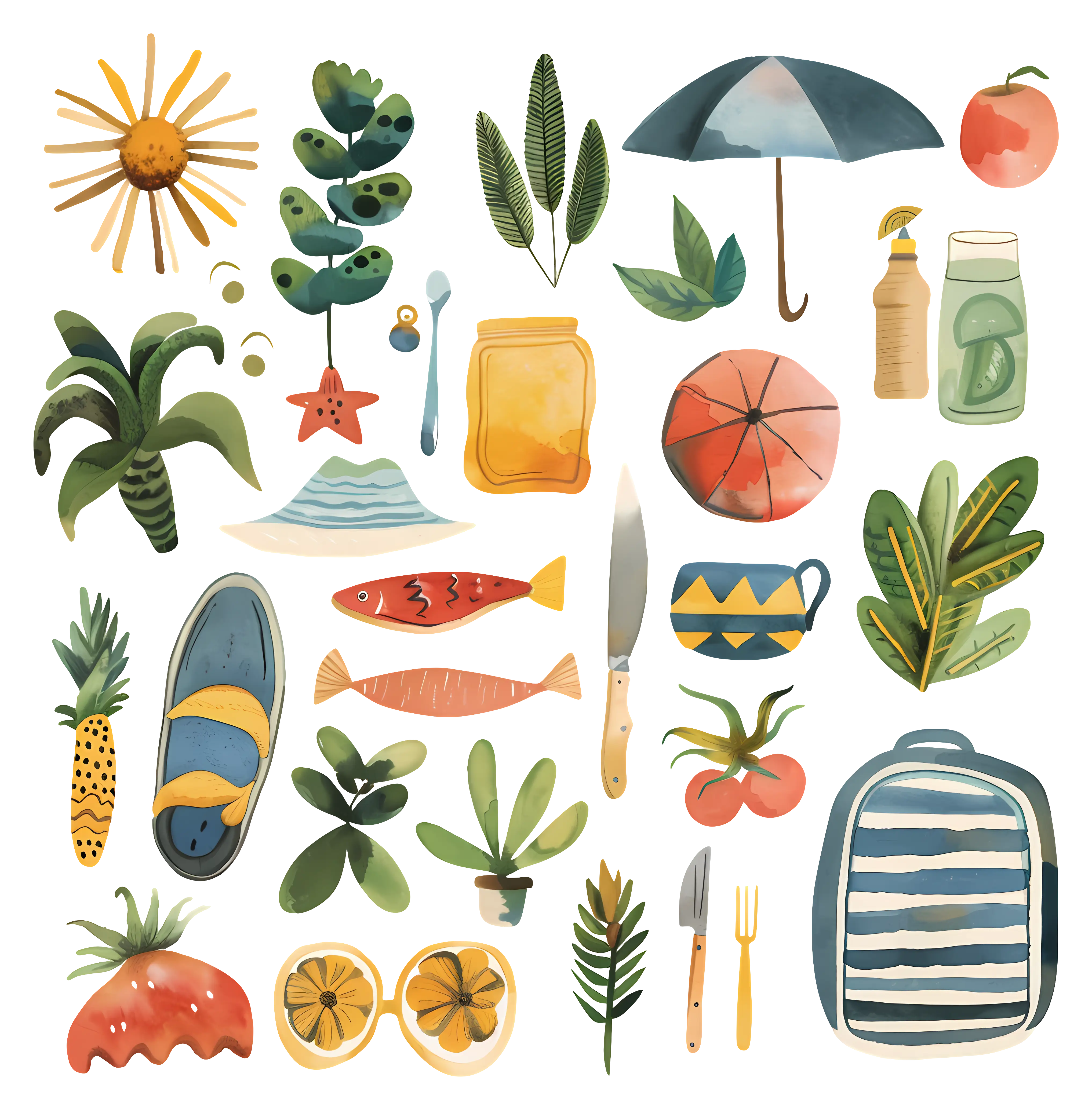 Summer Vacation Items Illustration