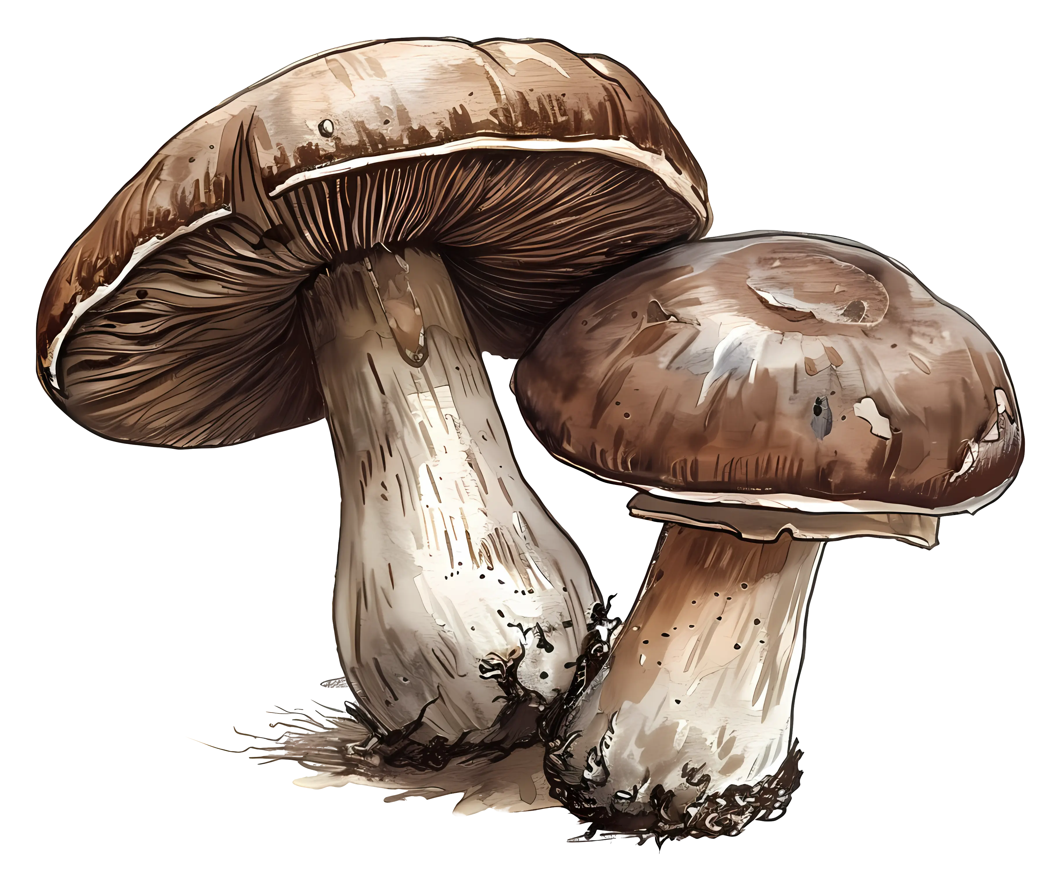 Realistic Illustration of Two Mushrooms