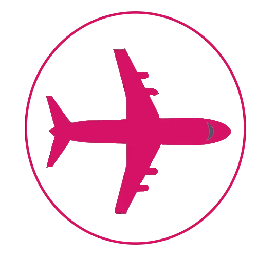 Pink Airplane Icon Logo Representing Travel