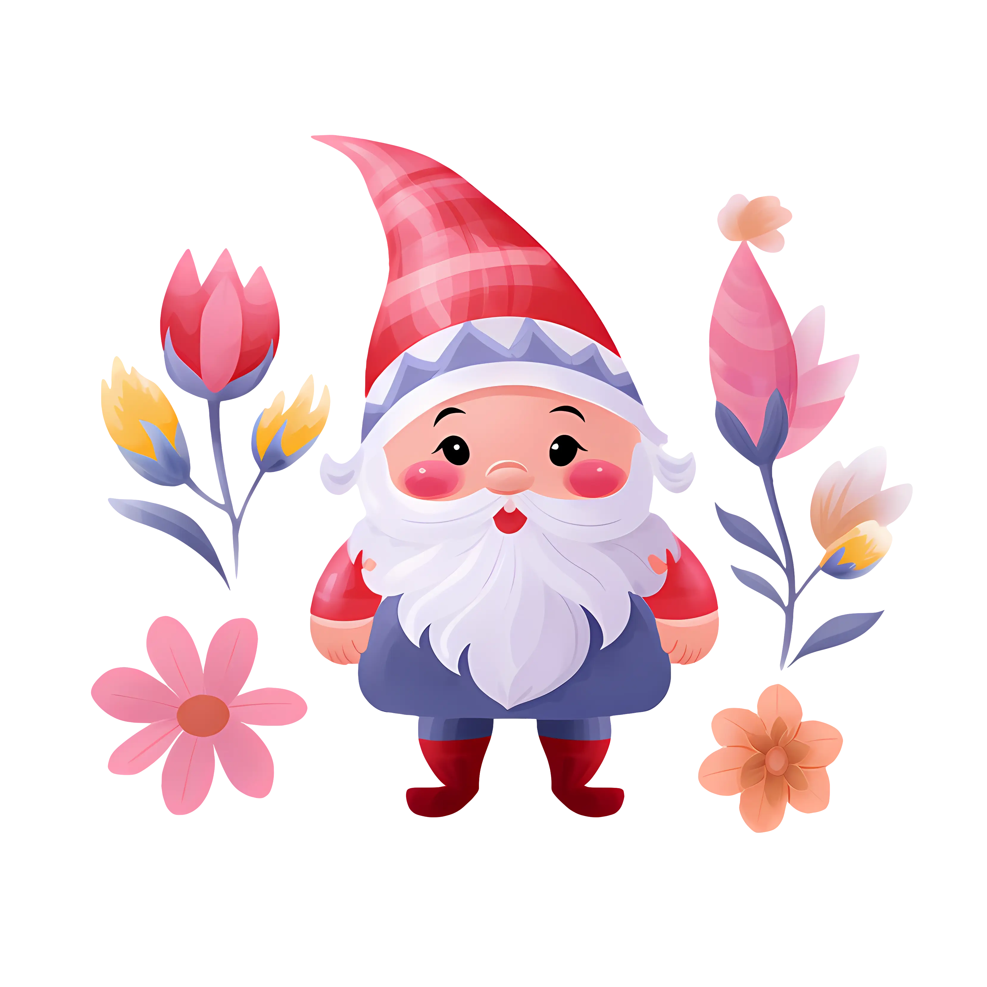 Cute Red Hat Gnome with Flowers