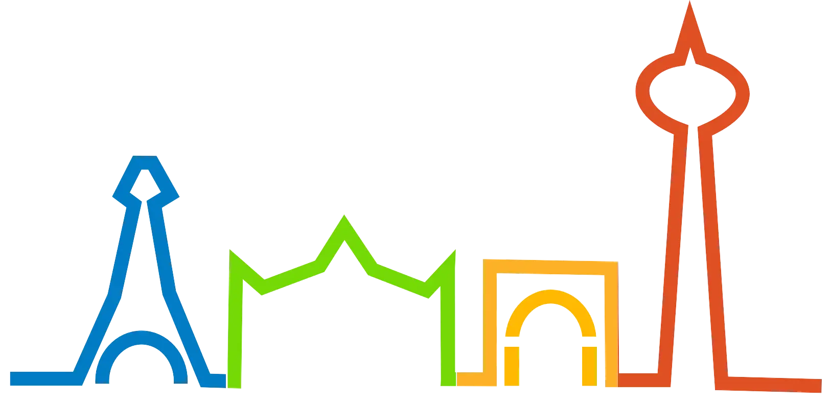 Colorful City Landmarks Outline