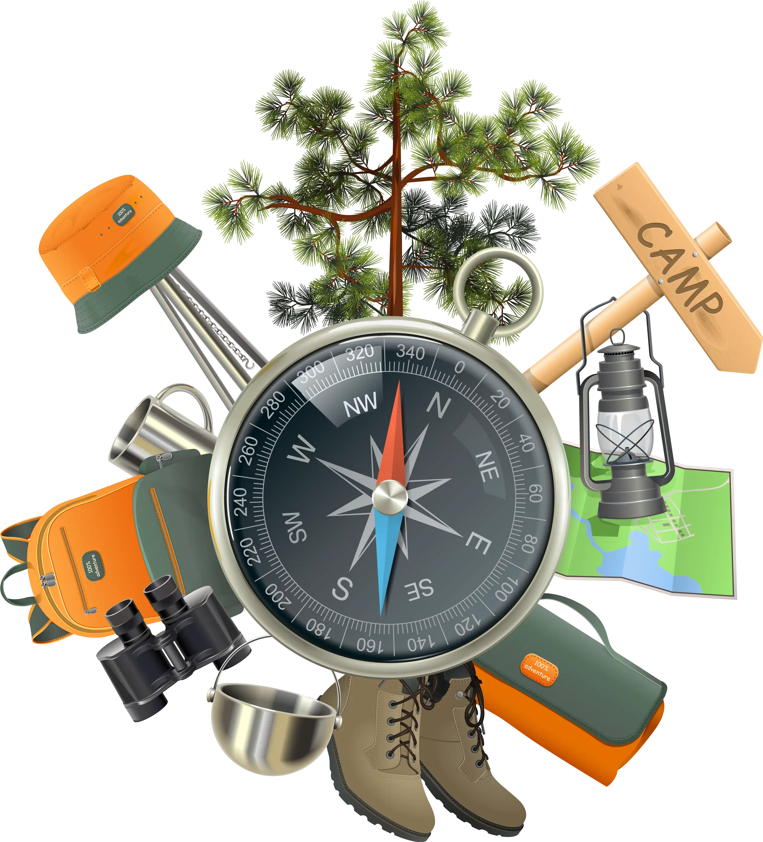 Assorted Camping Gear with Compass