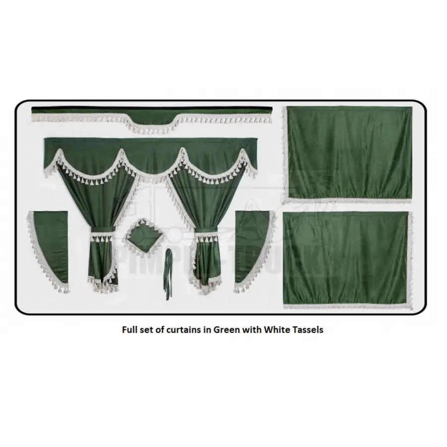 Green Curtains with White Tassels for Home Decor