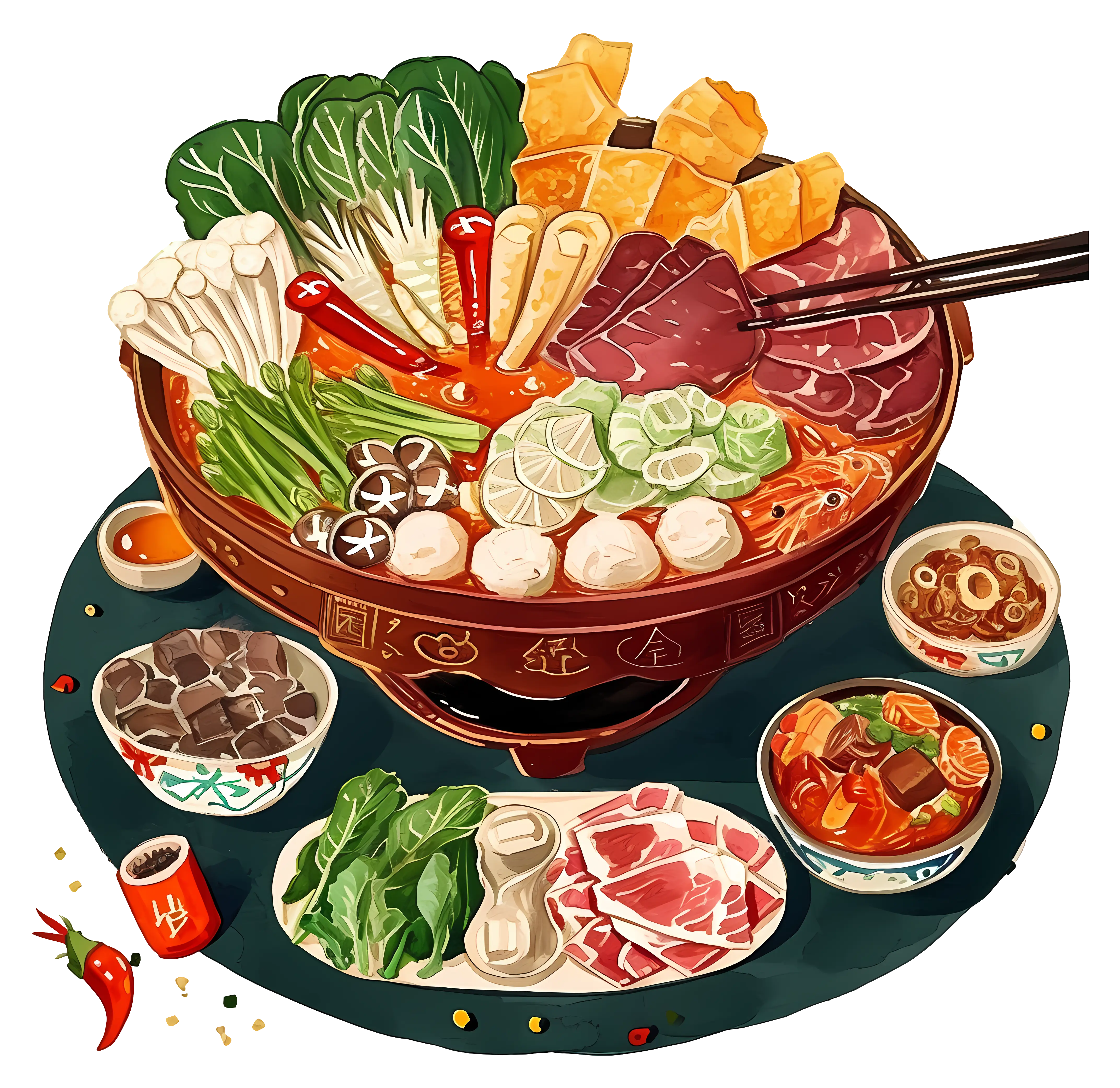 Hot Pot with Ingredients and Chopsticks