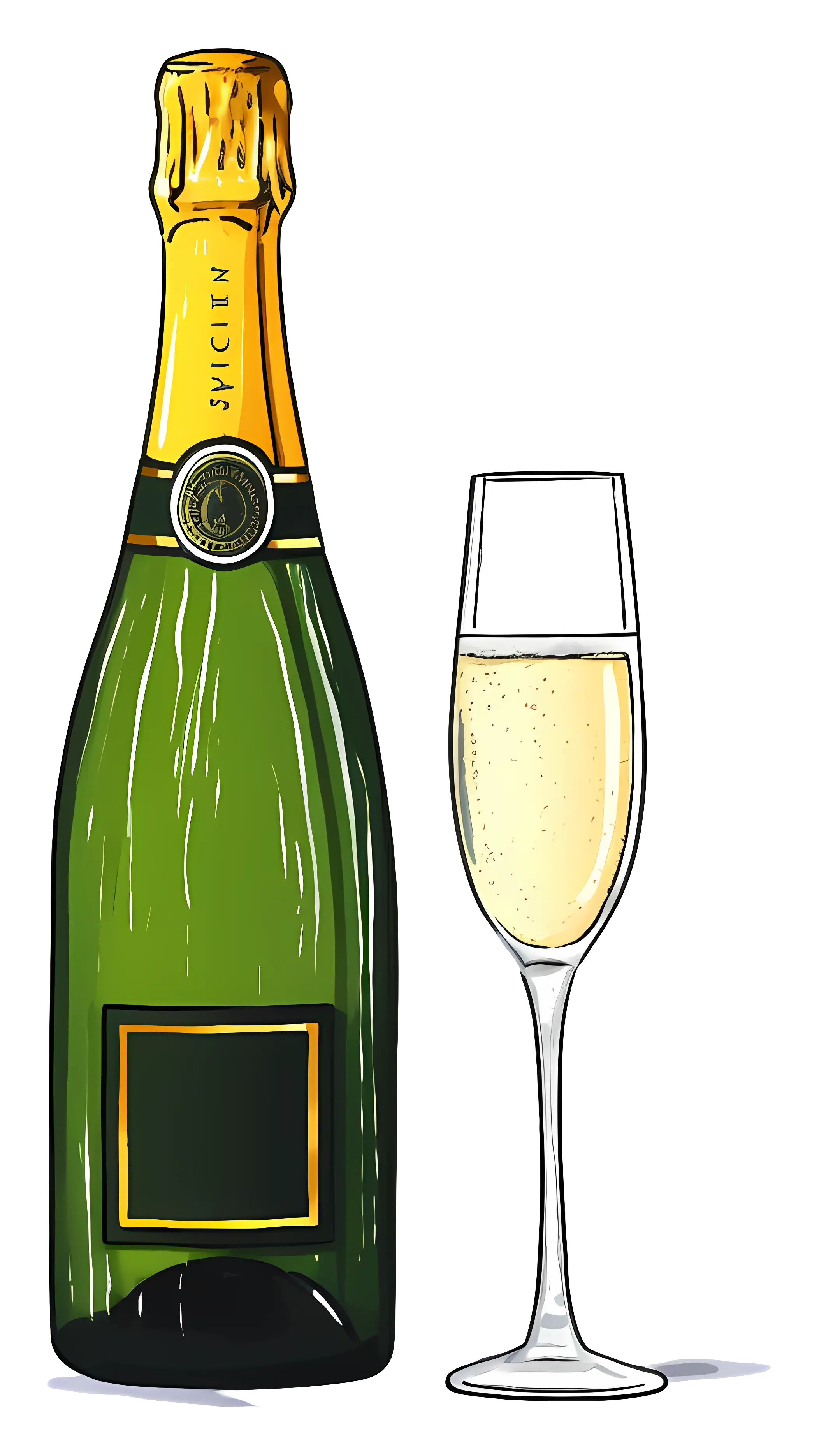 Champagne Bottle and Flute Glass for Celebrations