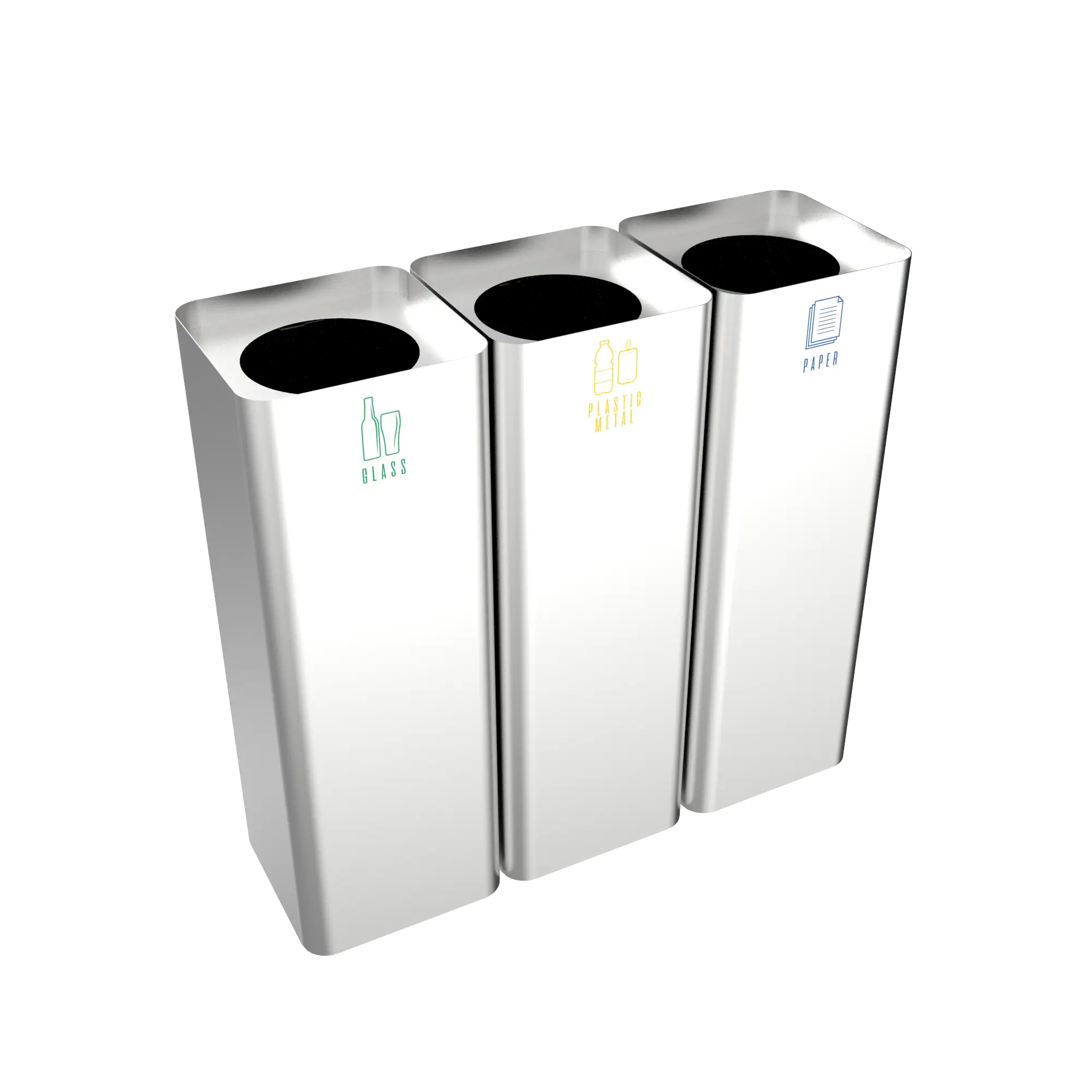 Modern Recycling Bins with Waste Sorting Labels