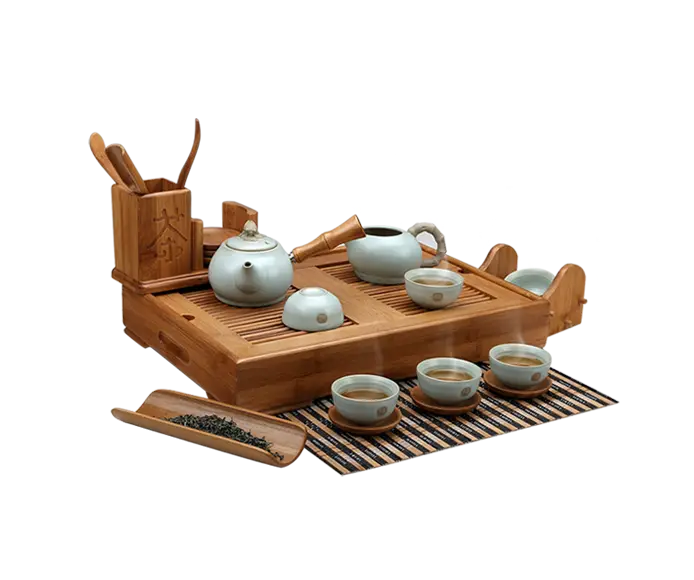Traditional Tea Set on Wooden Tray