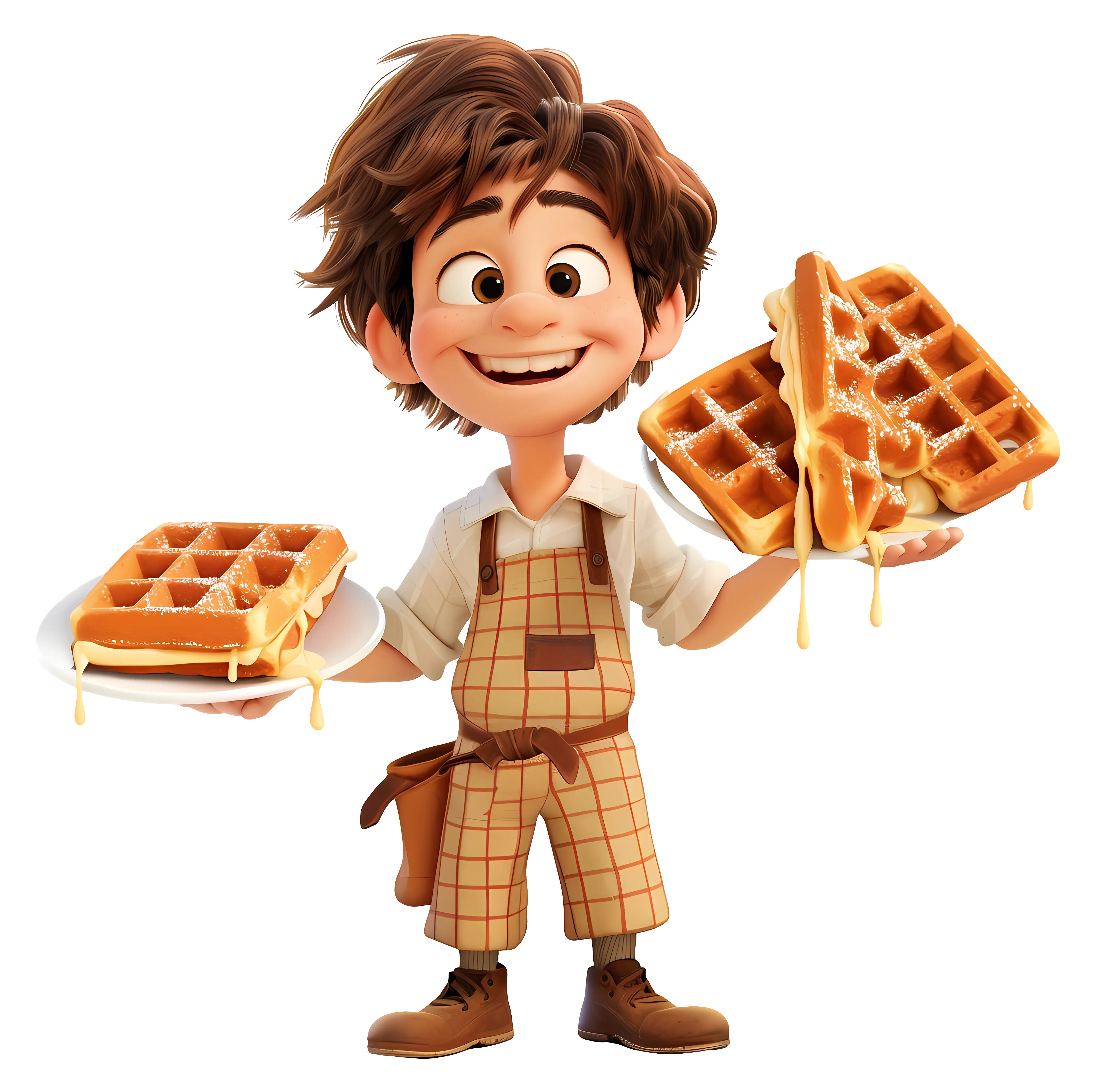 Happy Boy Holding Delicious Waffles
