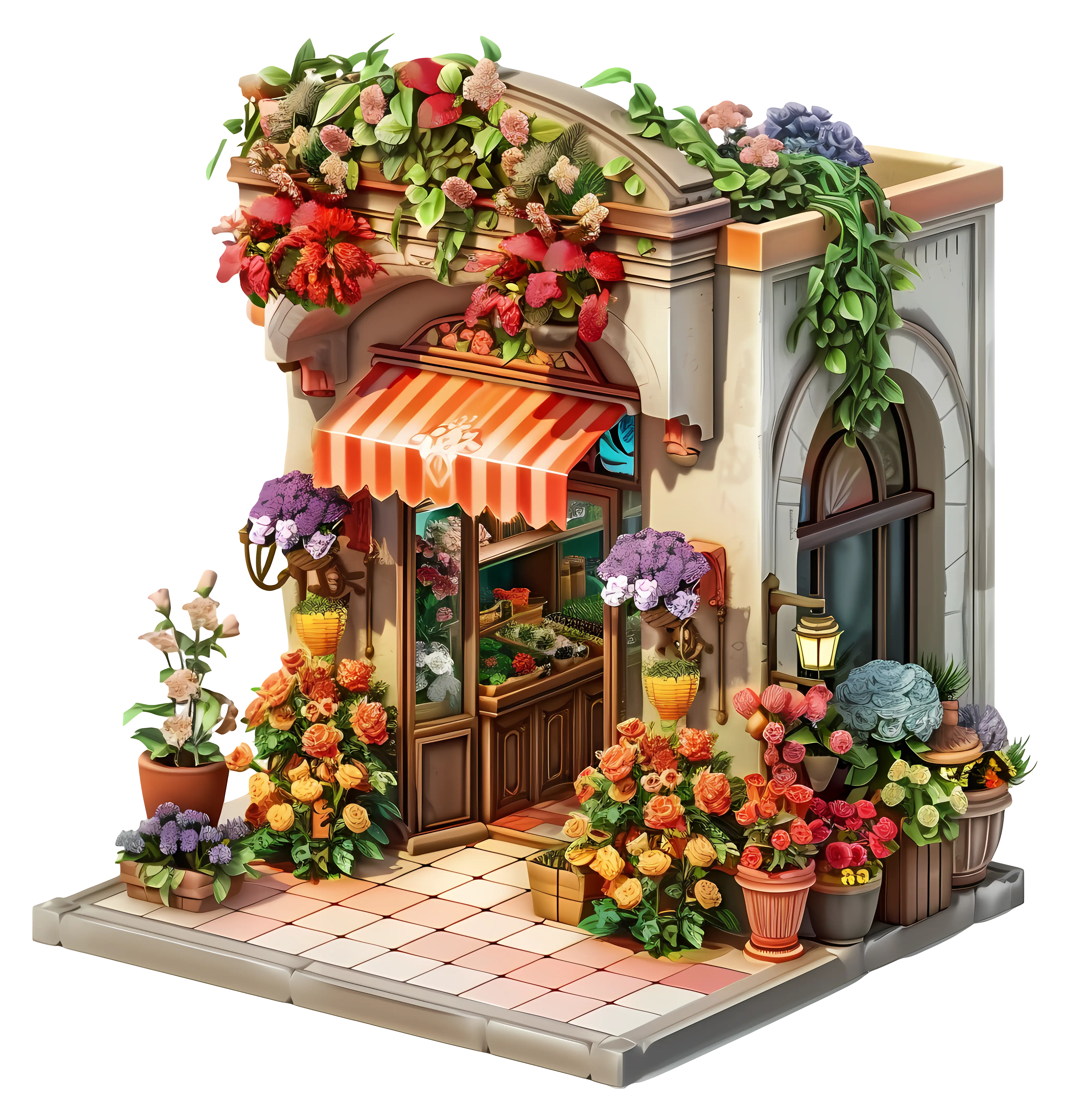 Colorful Flower Shop Front Illustration