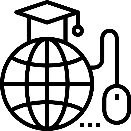 Online Education Icon with Globe and Graduation Hat